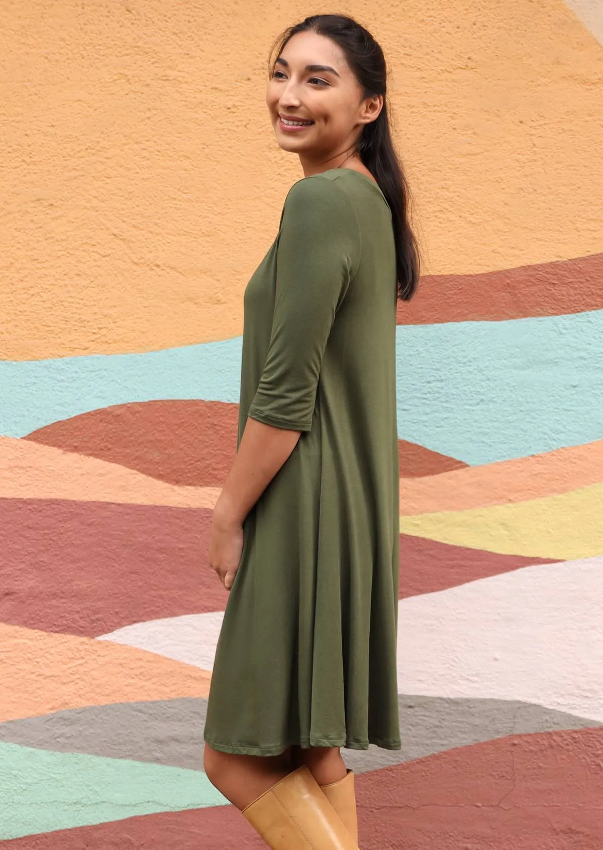 Half Sleeve Jersey Dress Olive