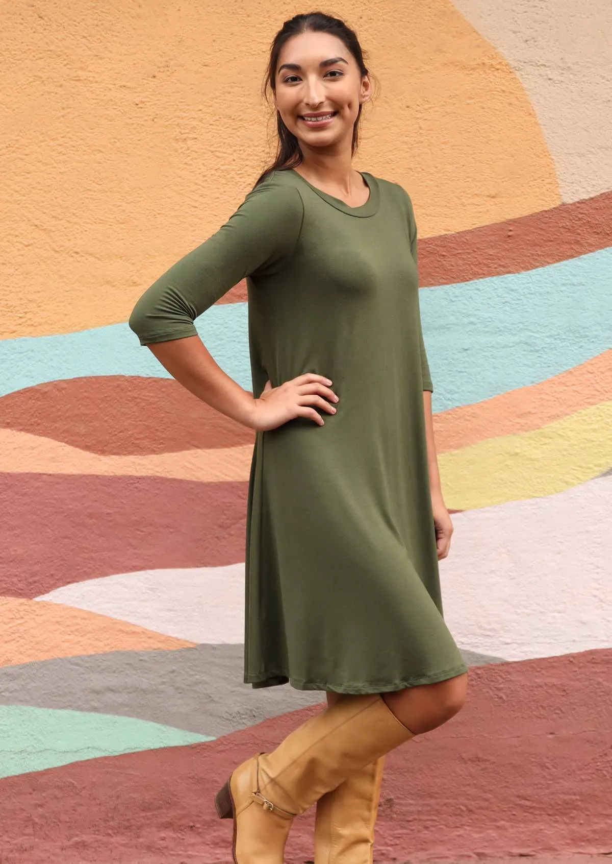 Half Sleeve Jersey Dress Olive