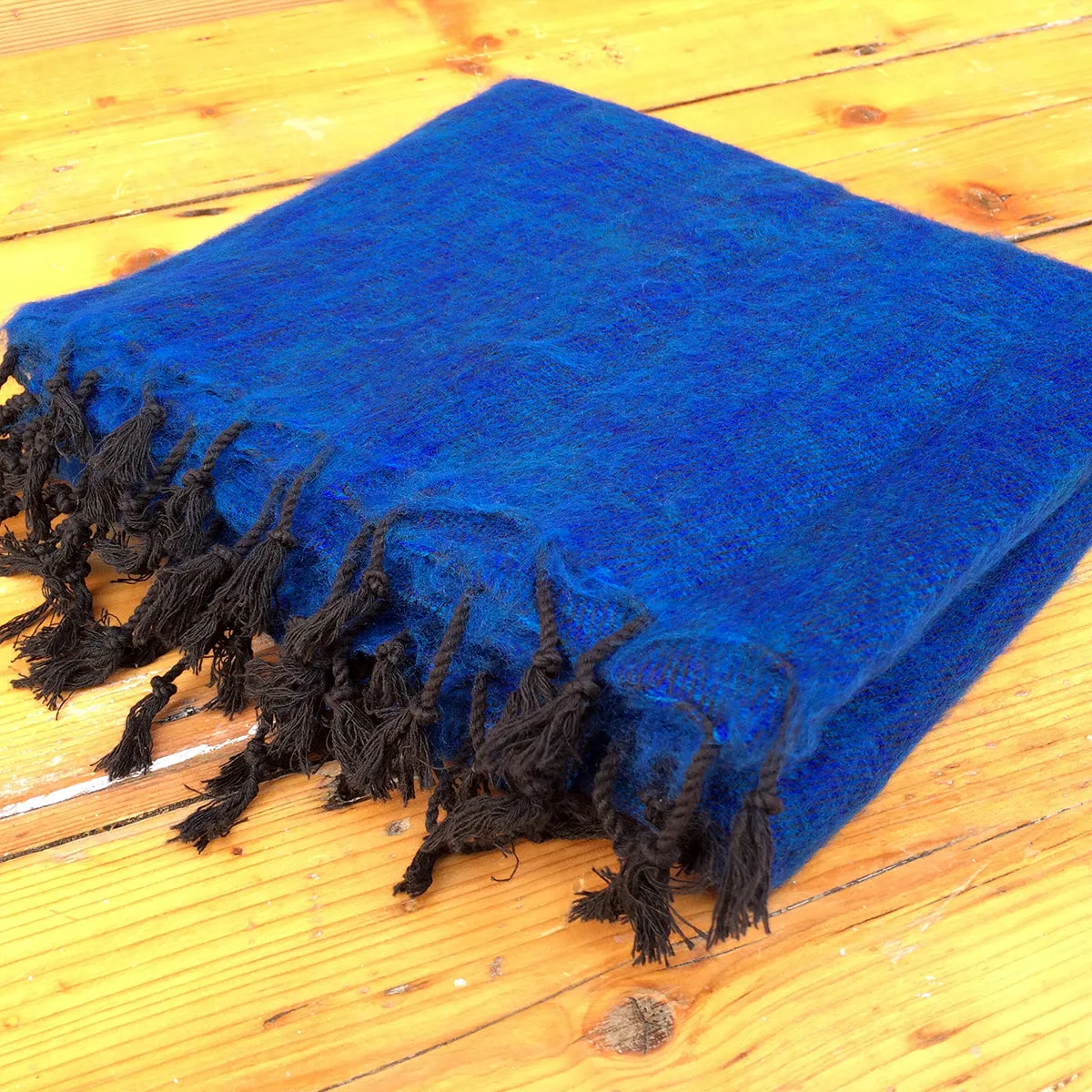 Handmade Nepalese 'Yak Wool' Shawl Deep Blue Turquoise Oversized Scarf / Yoga Blanket