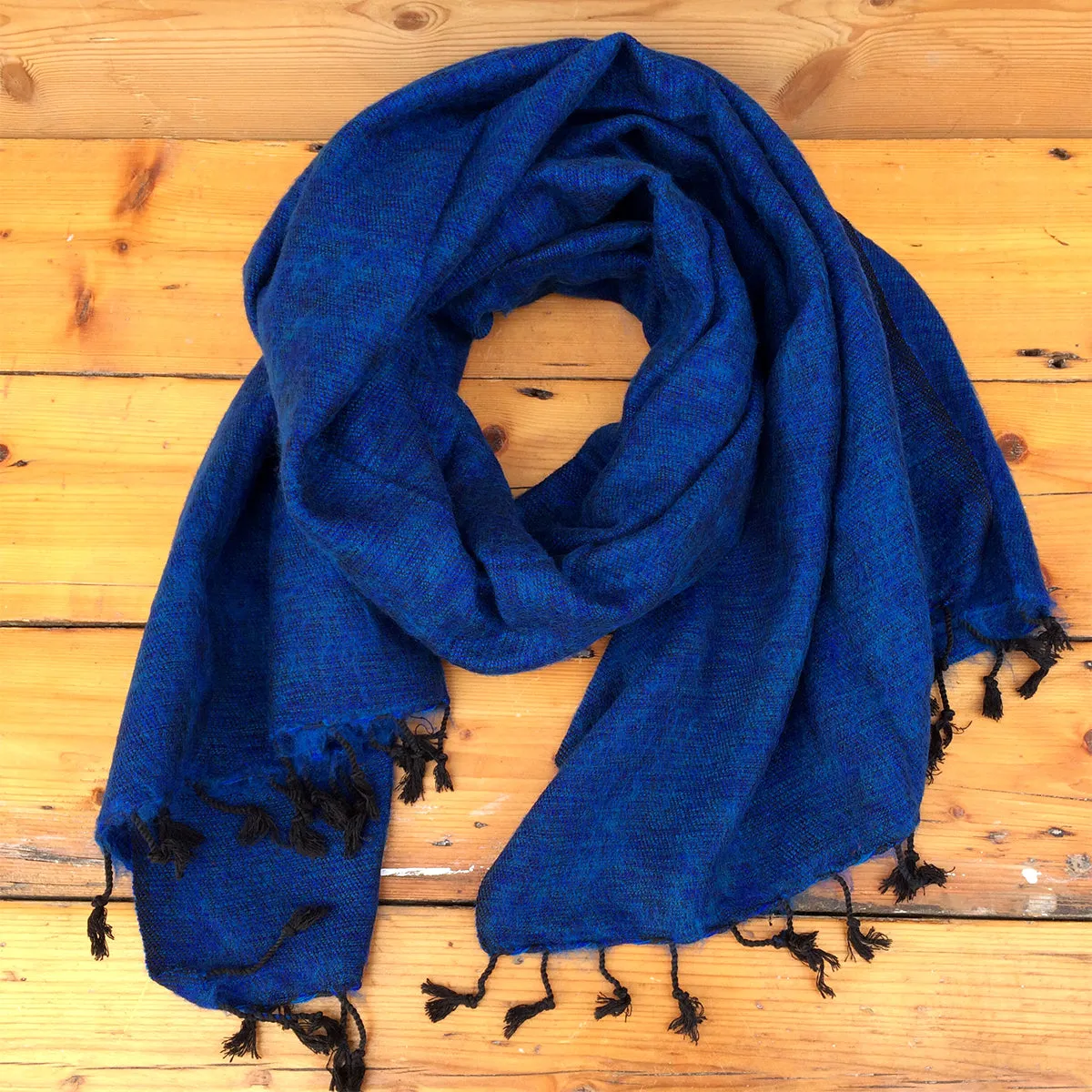 Handmade Nepalese 'Yak Wool' Shawl Deep Blue Turquoise Oversized Scarf / Yoga Blanket