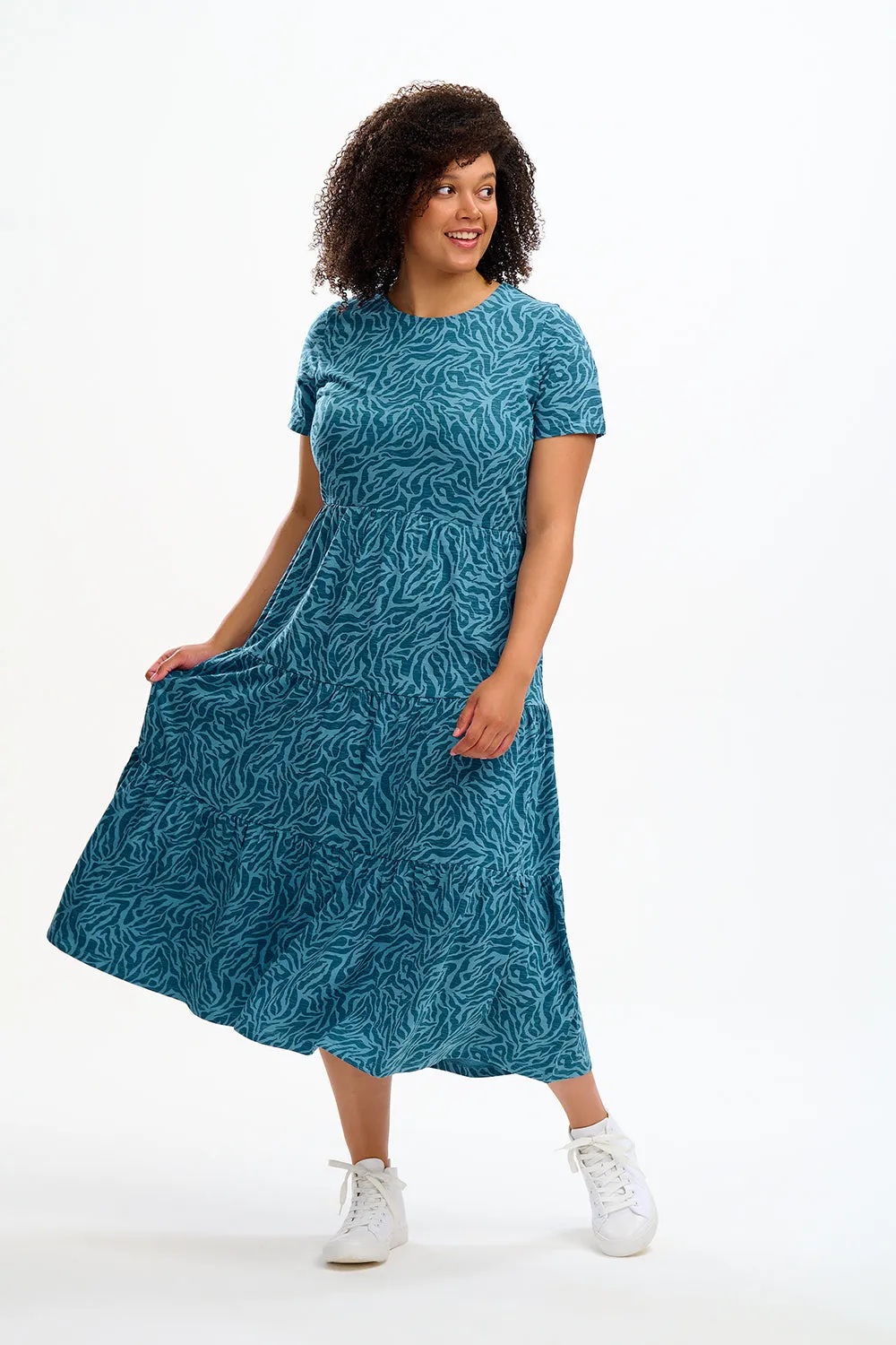 Hilary Jersey Midi Smock Dress - Teal, Wild Animal