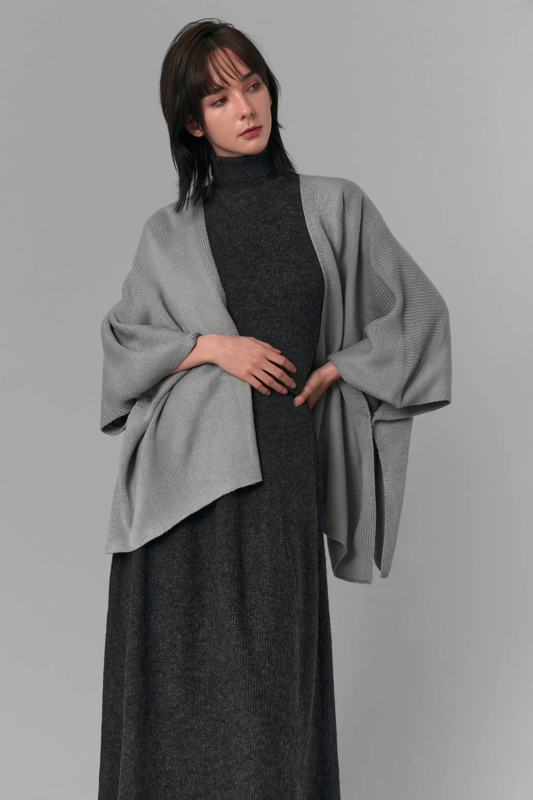 Ilene Knit Cape Cardigan, Grey