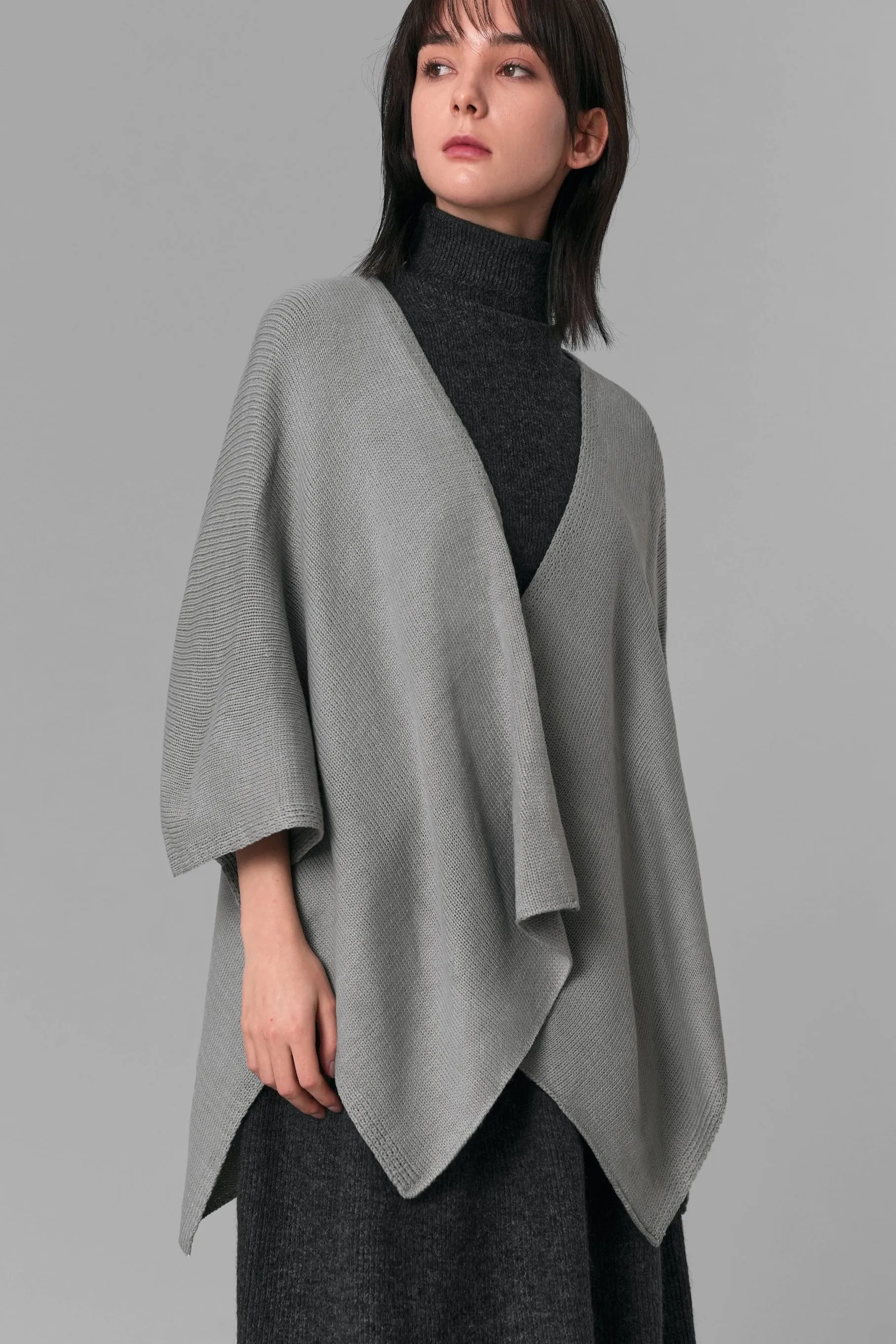 Ilene Knit Cape Cardigan, Grey