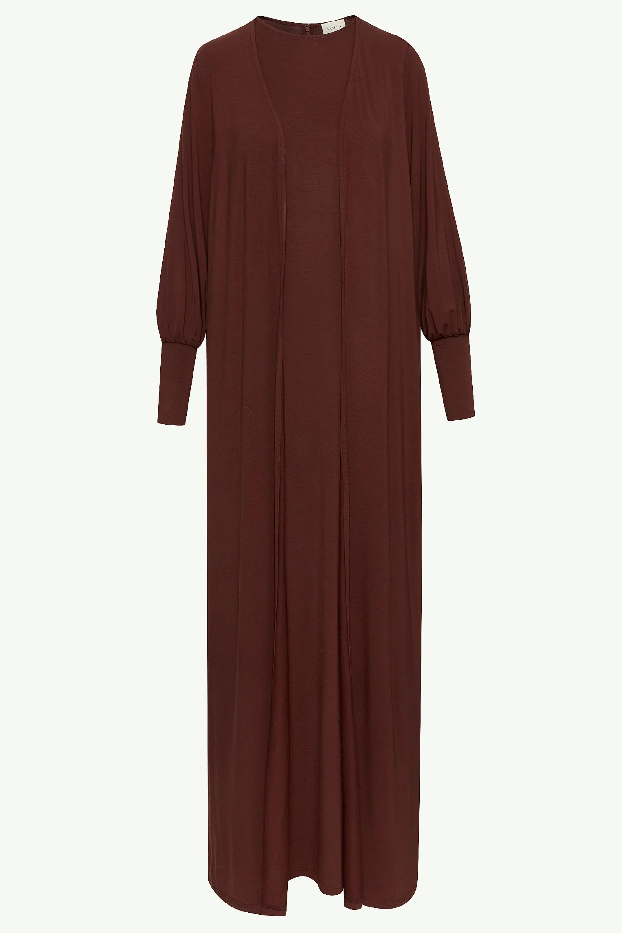 Jenin Jersey Open Abaya & Maxi Dress Set - Chocolate