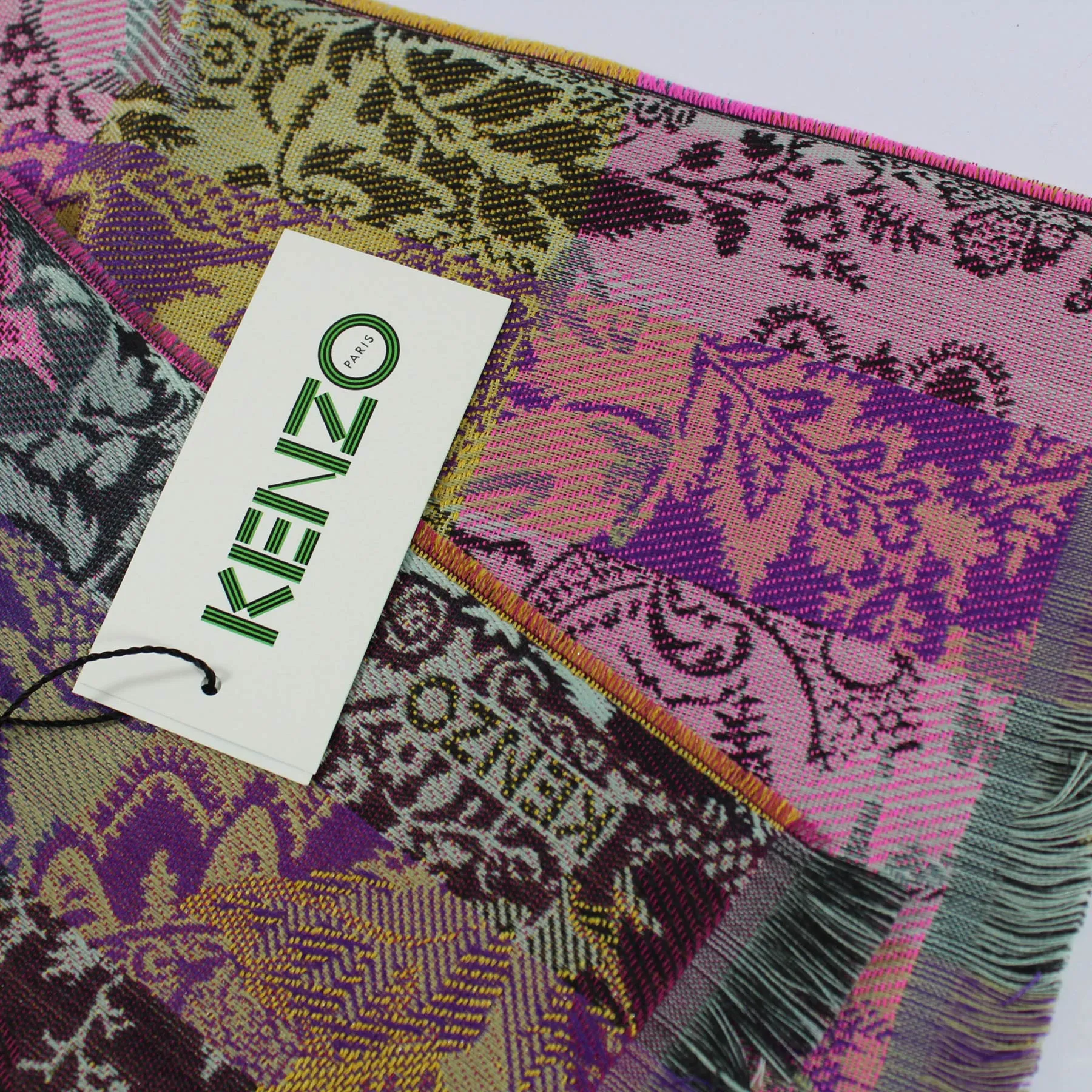 Kenzo Scarf Purple Pink Floral Design - Wool Silk Shawl