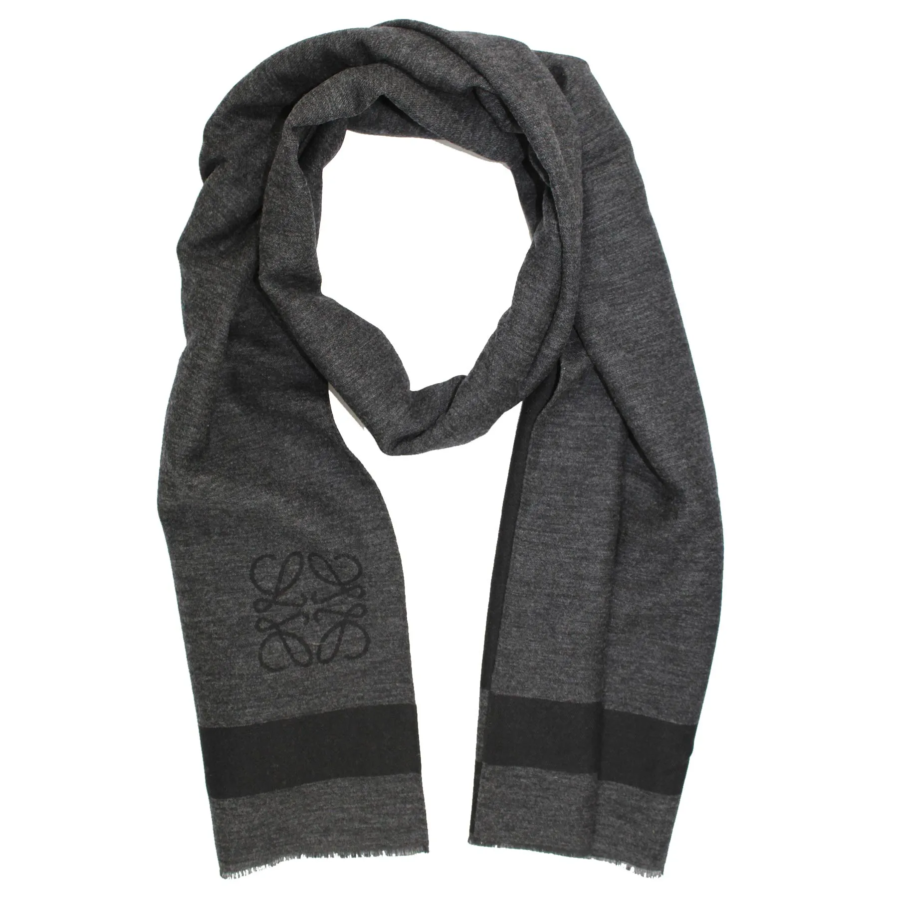 Loewe Scarf Charcoal Gray Black Stripe Anagram - Cashmere Wool Silk Shawl SALE