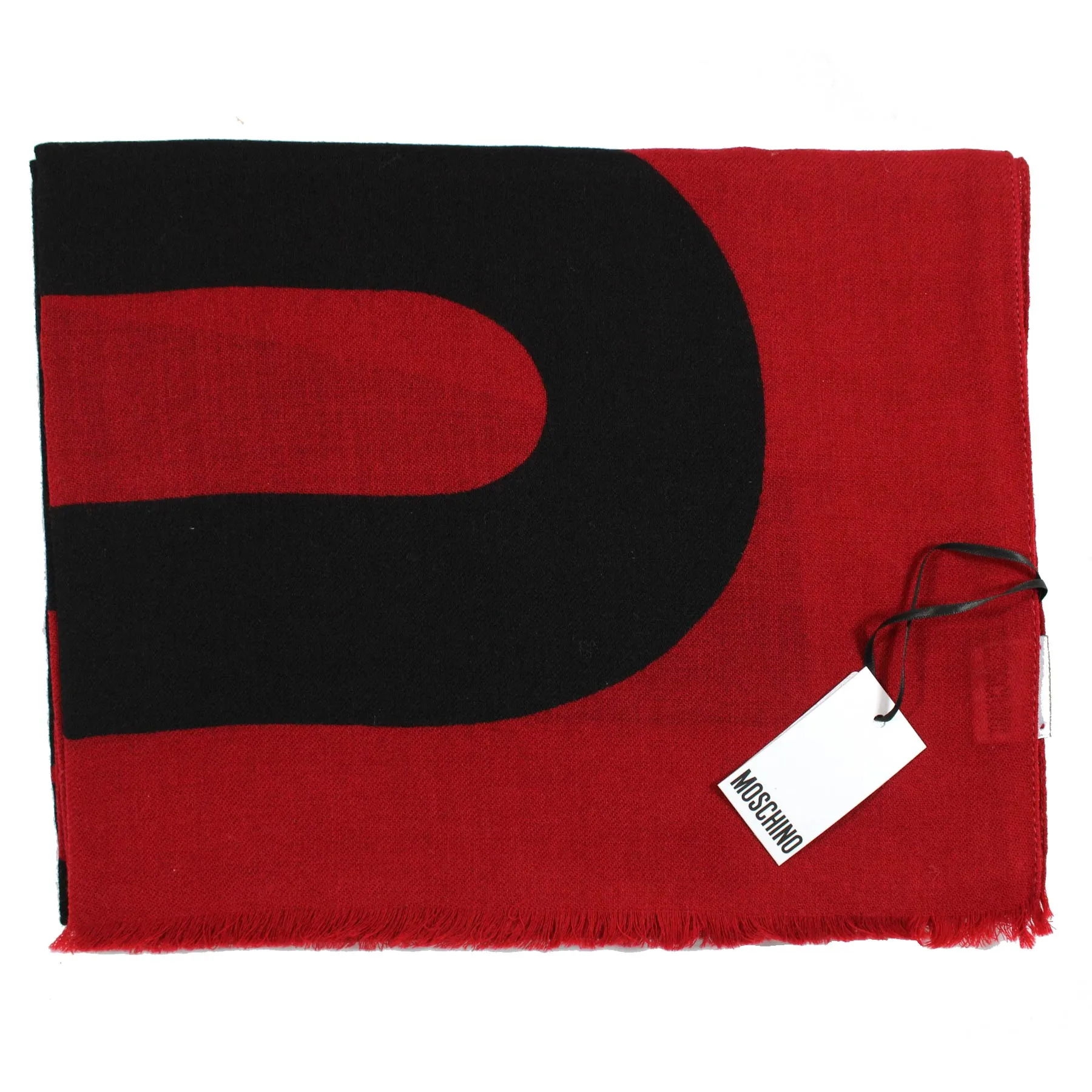 Moschino Scarf Dark Red Black Logo Design - Wool Shawl FINAL SALE