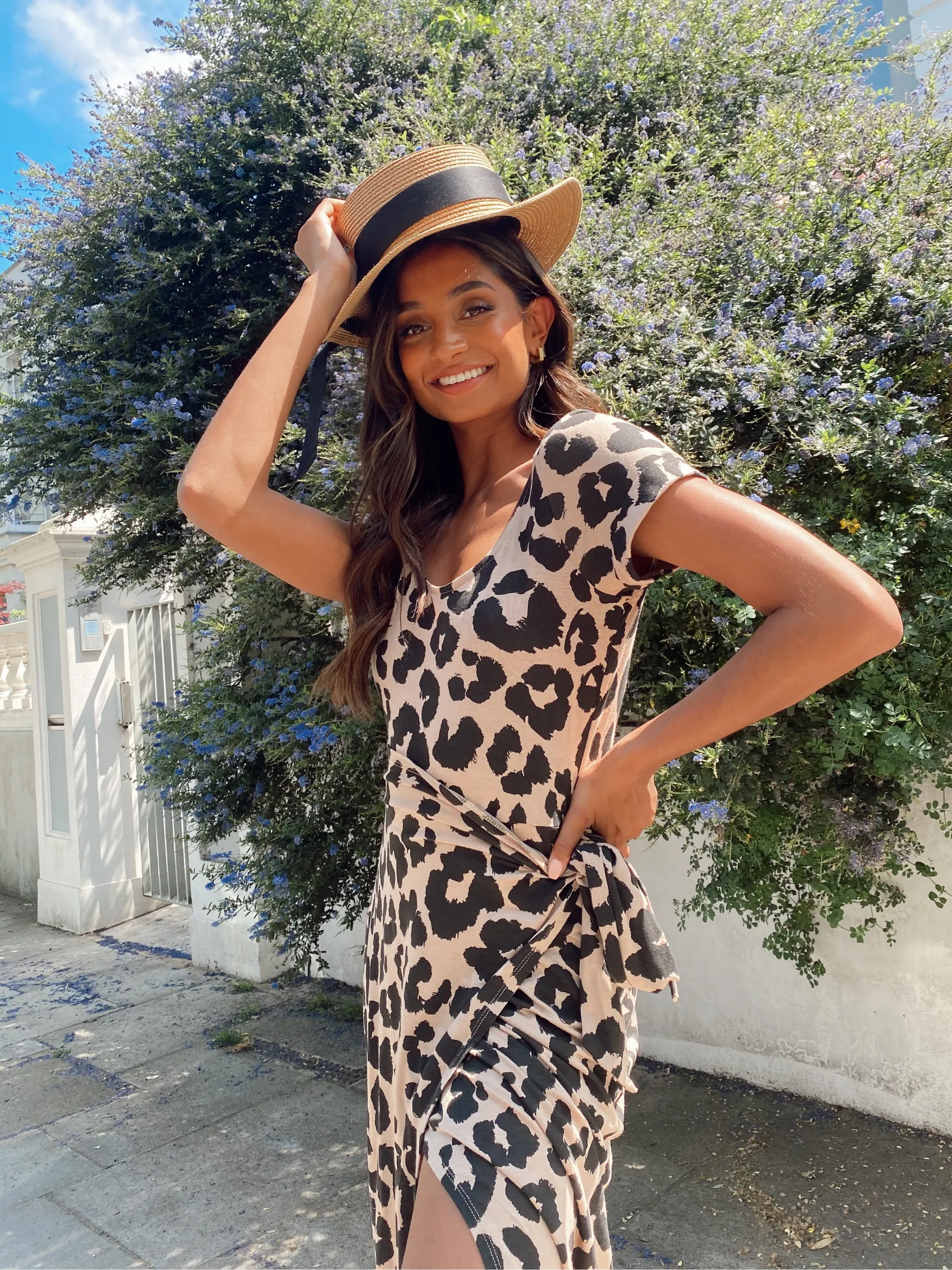 Naomi Animal Print Jersey Wrap Midi Dress