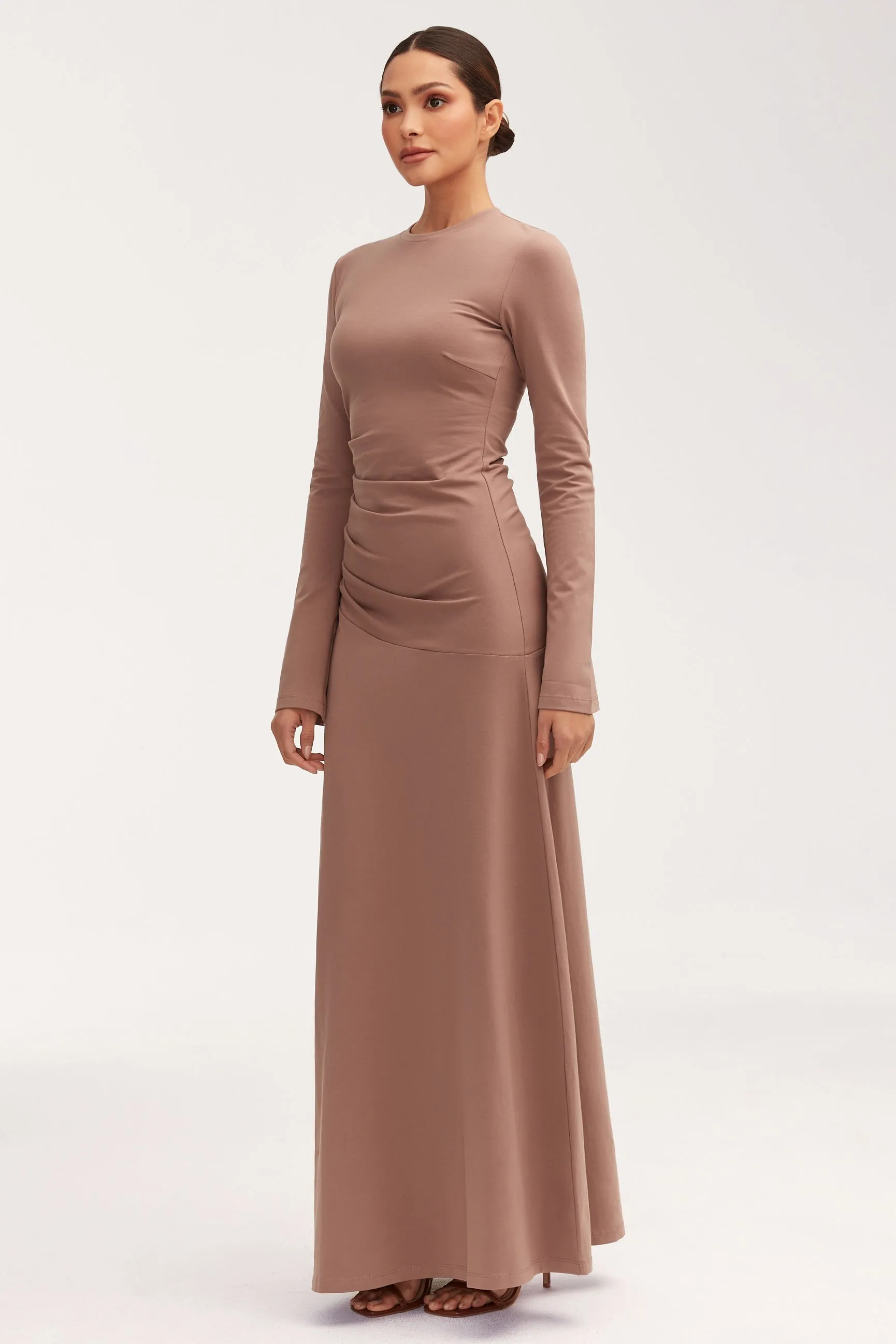 Natalie Rouched Jersey Maxi Dress - Deep Taupe