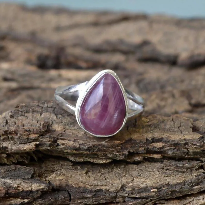 Natural Ruby Cab Gemstone Ring, Bezel Ring, 925 Sterling Silver Ring, Pear Ruby Ring, Bezel Ring, Artisan Gift Ring, July Birthstone Ring, Ruby Jewelry, Nickel Free