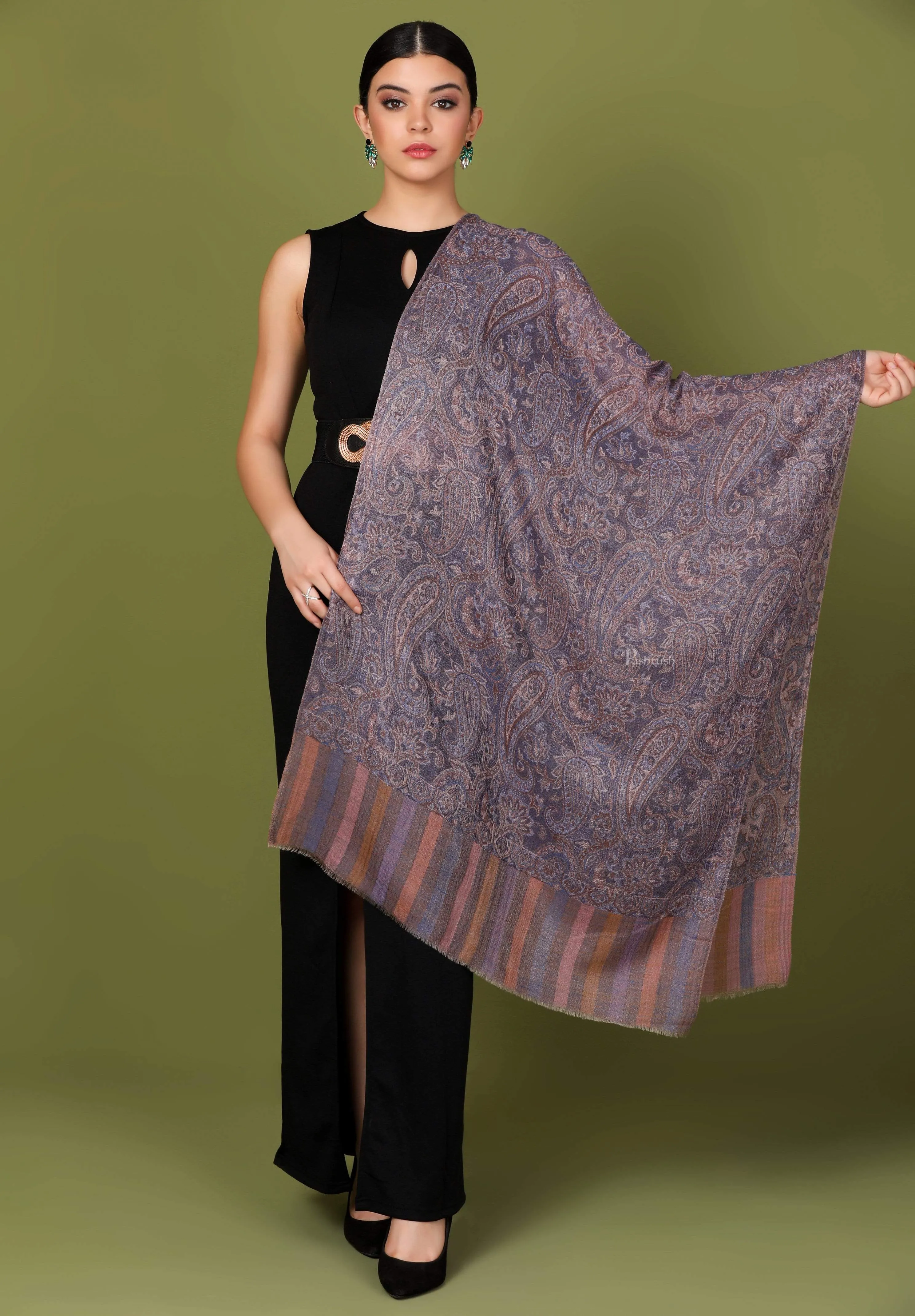 Pashtush Heritage Collection, Woven Wool Cashmere, Chanting Paisleys Scarf, Extra Soft