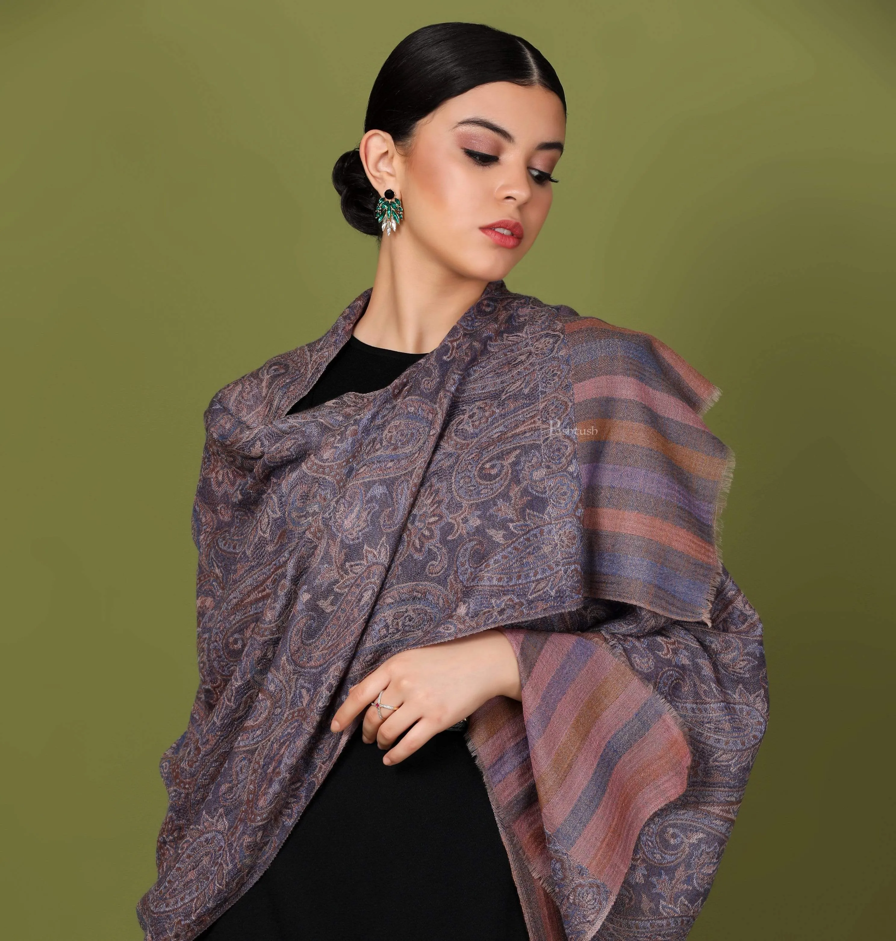 Pashtush Heritage Collection, Woven Wool Cashmere, Chanting Paisleys Scarf, Extra Soft