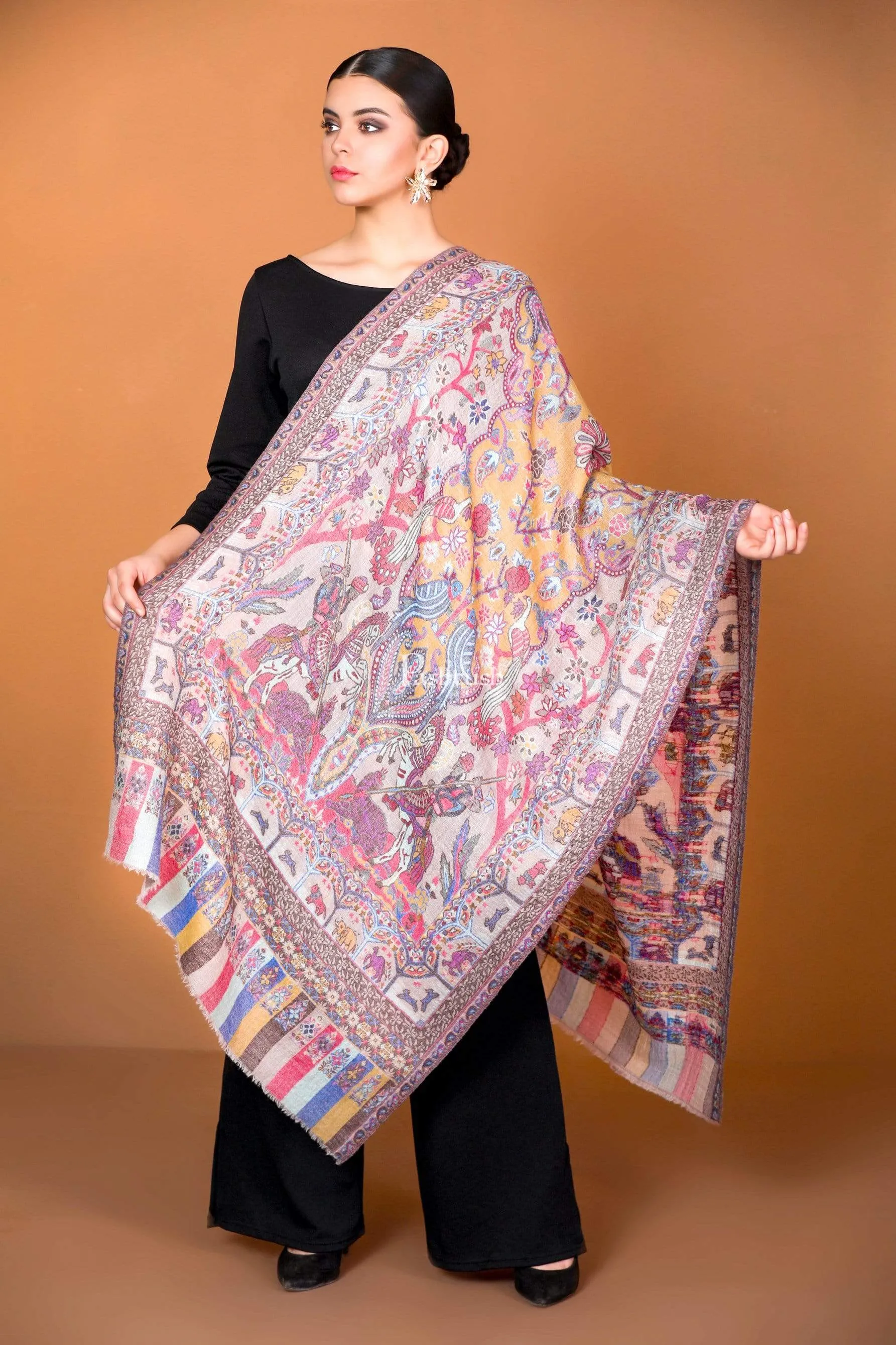 Pashtush Heritage Collection, Woven Wool Cashmere, Shikaardar Scarf, Extra Soft