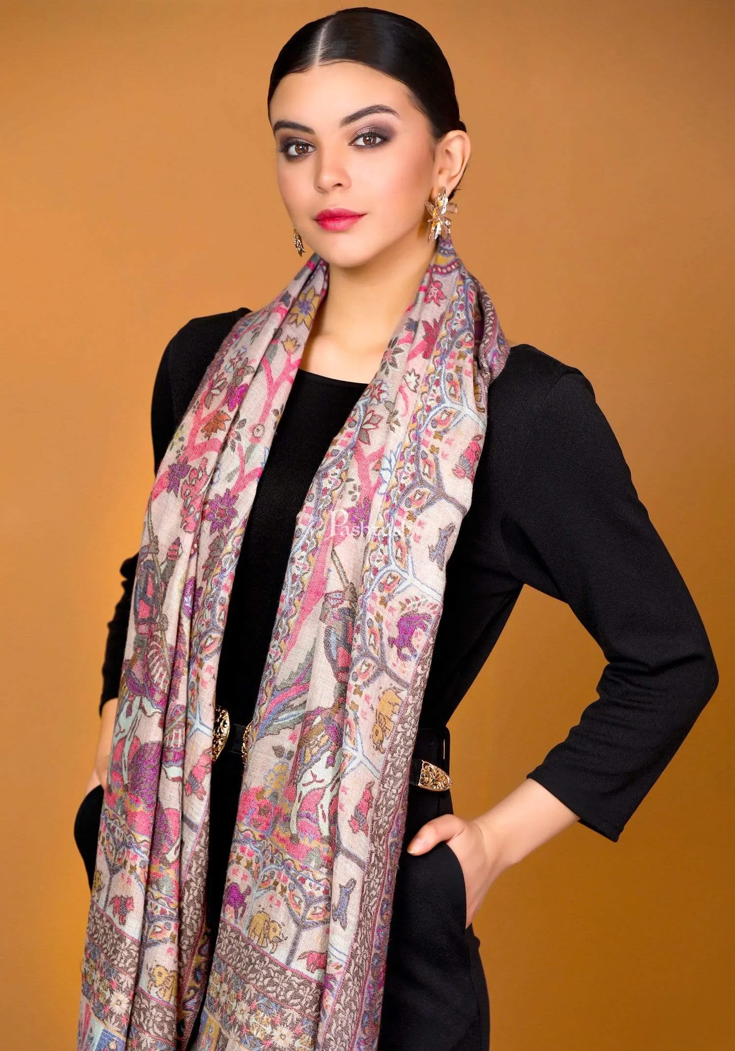 Pashtush Heritage Collection, Woven Wool Cashmere, Shikaardar Scarf, Extra Soft