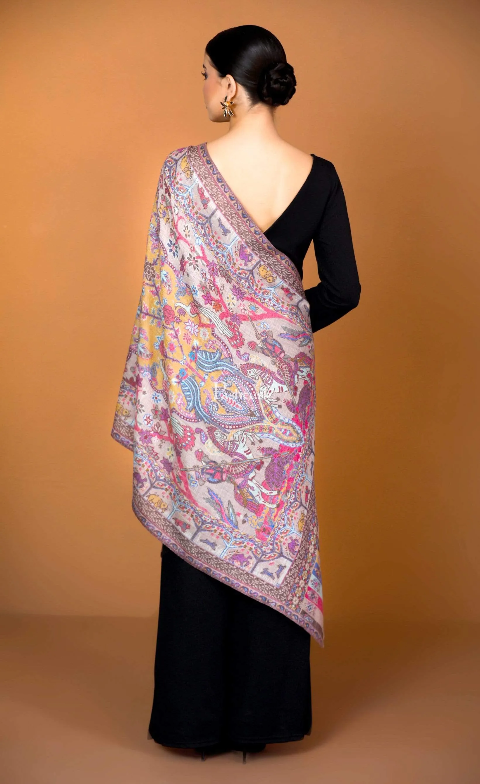 Pashtush Heritage Collection, Woven Wool Cashmere, Shikaardar Scarf, Extra Soft