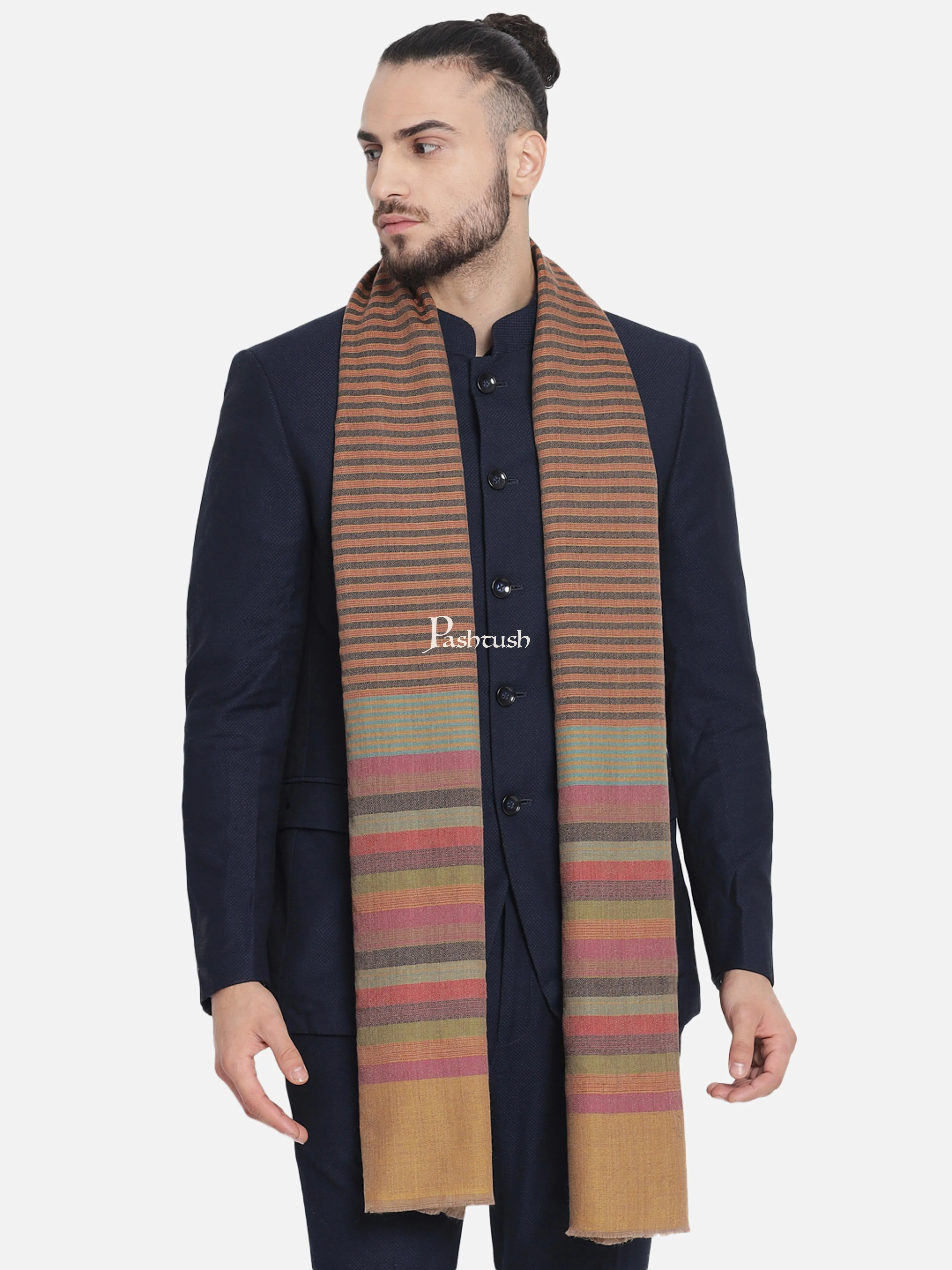 Pashtush Mens Fine Wool Striped Muffler, Soft And Warm Stole Scarf