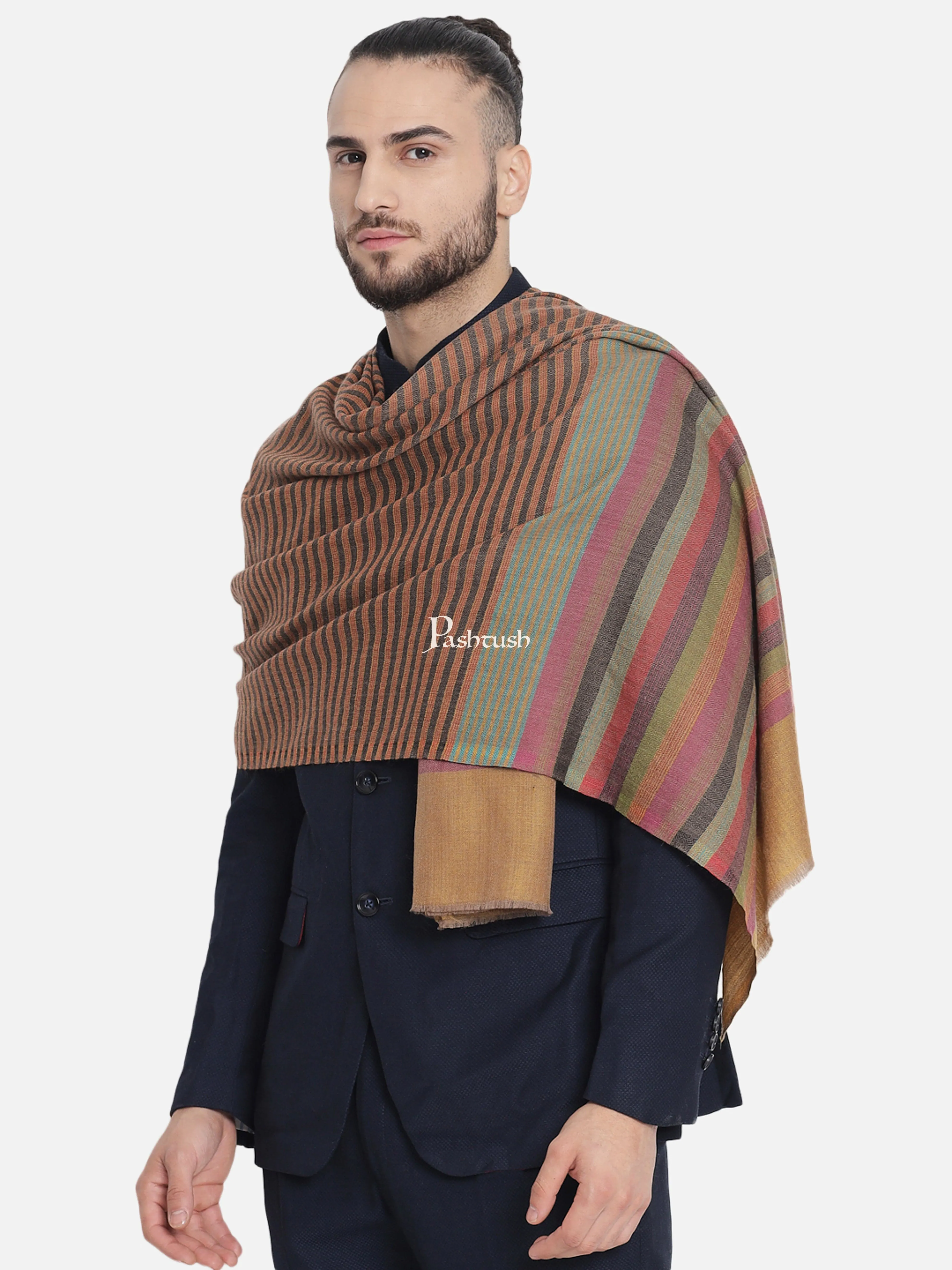 Pashtush Mens Fine Wool Striped Muffler, Soft And Warm Stole Scarf