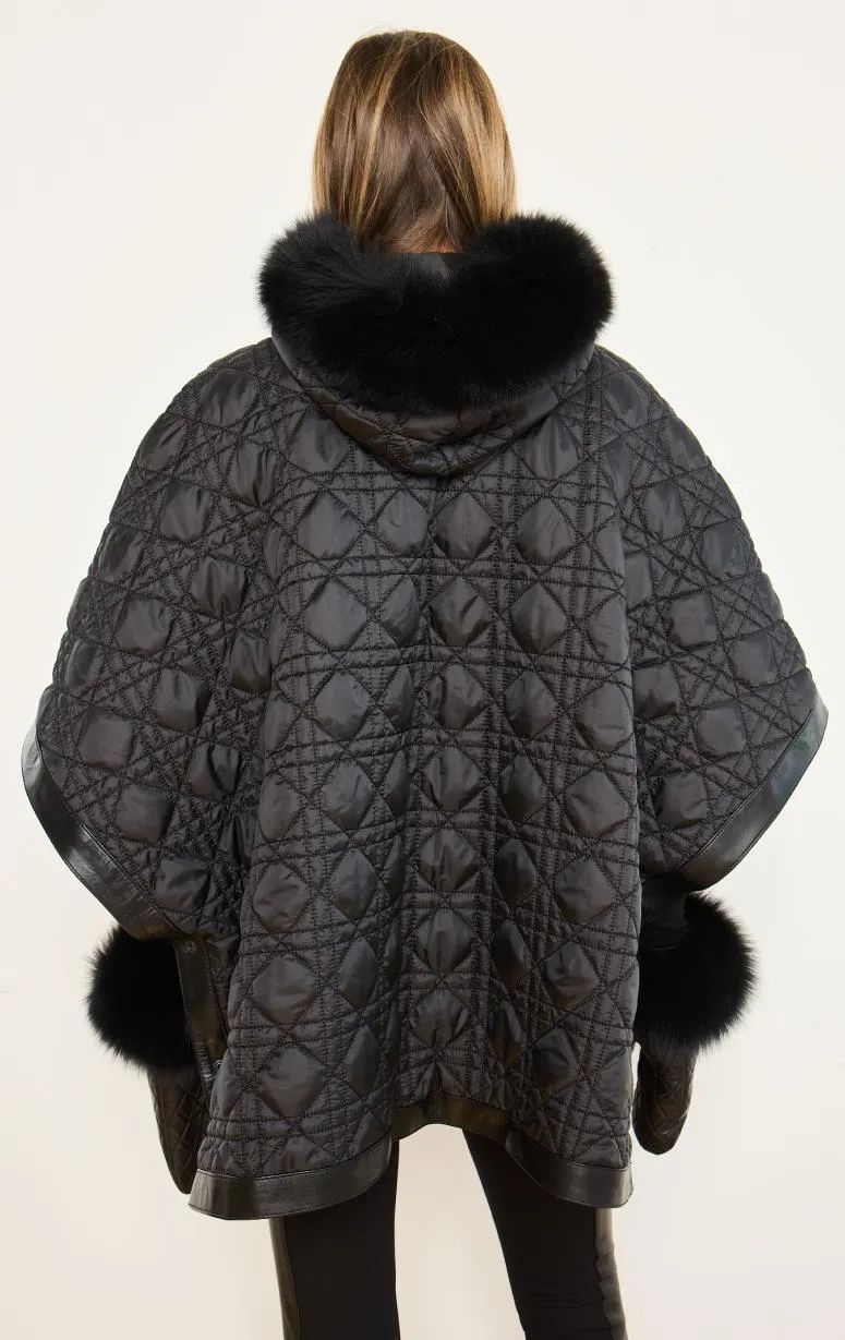 Quilted Cape with Fox Trim Hood