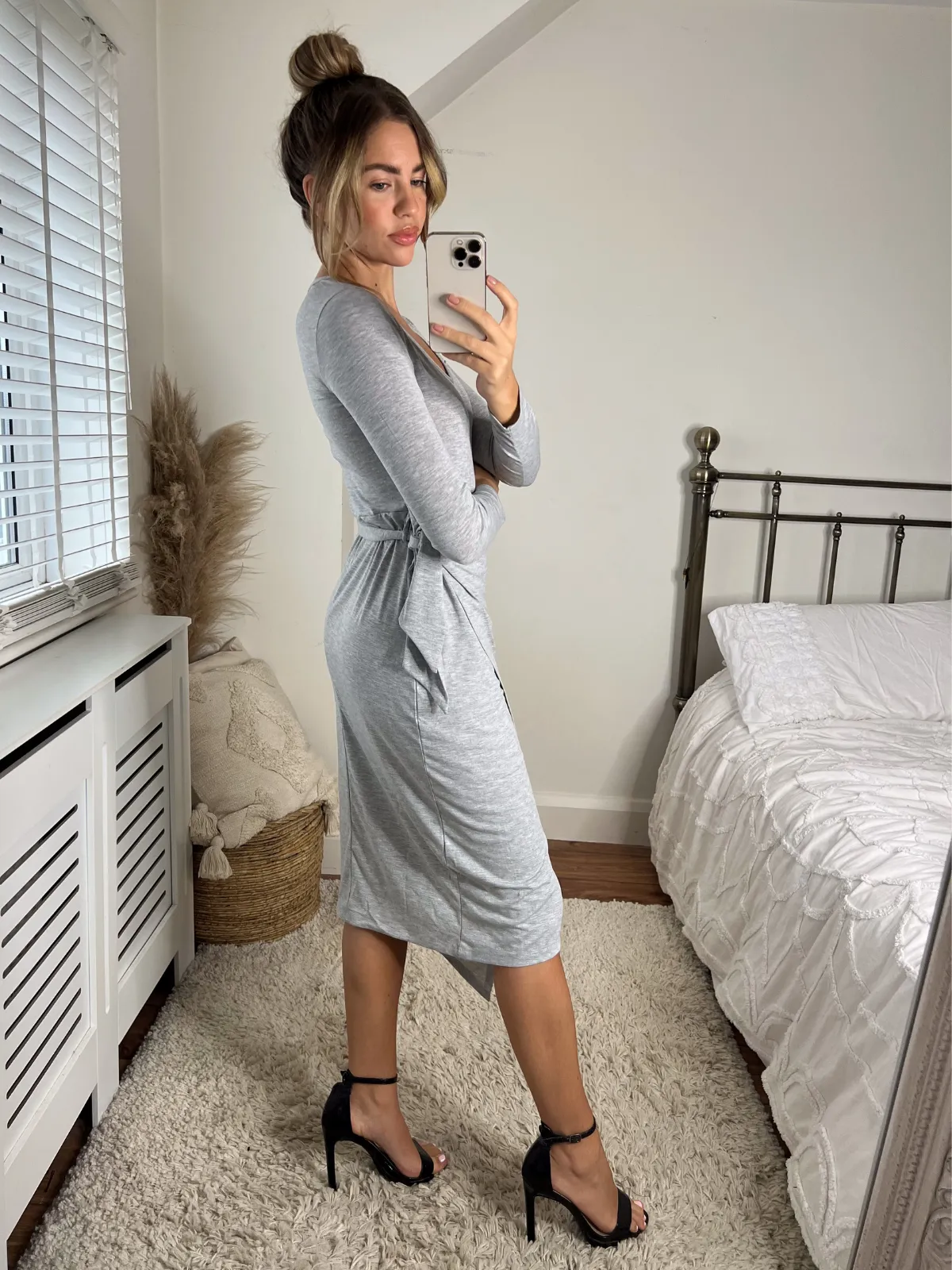 Selena V Neck Jersey Wrap Midi Dress / Grey