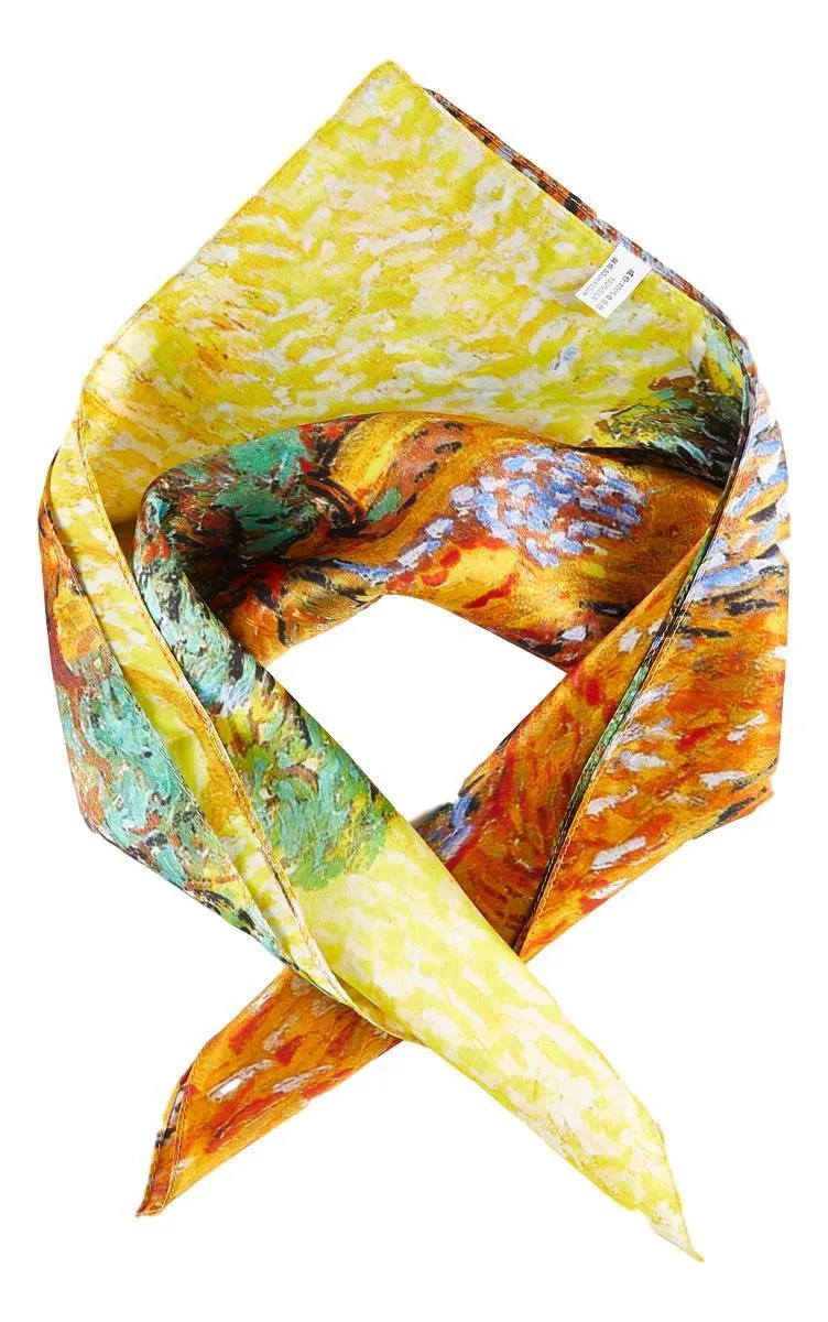 Silk Neckerchief Small Square Silk Scarf Classic Art Trees Orange XFJ401