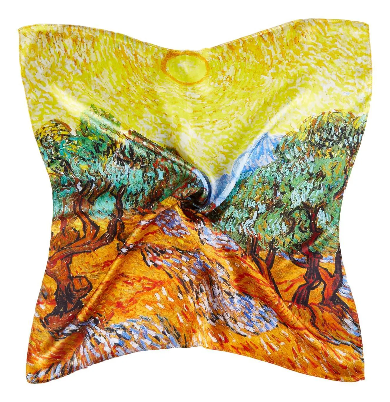 Silk Neckerchief Small Square Silk Scarf Classic Art Trees Orange XFJ401