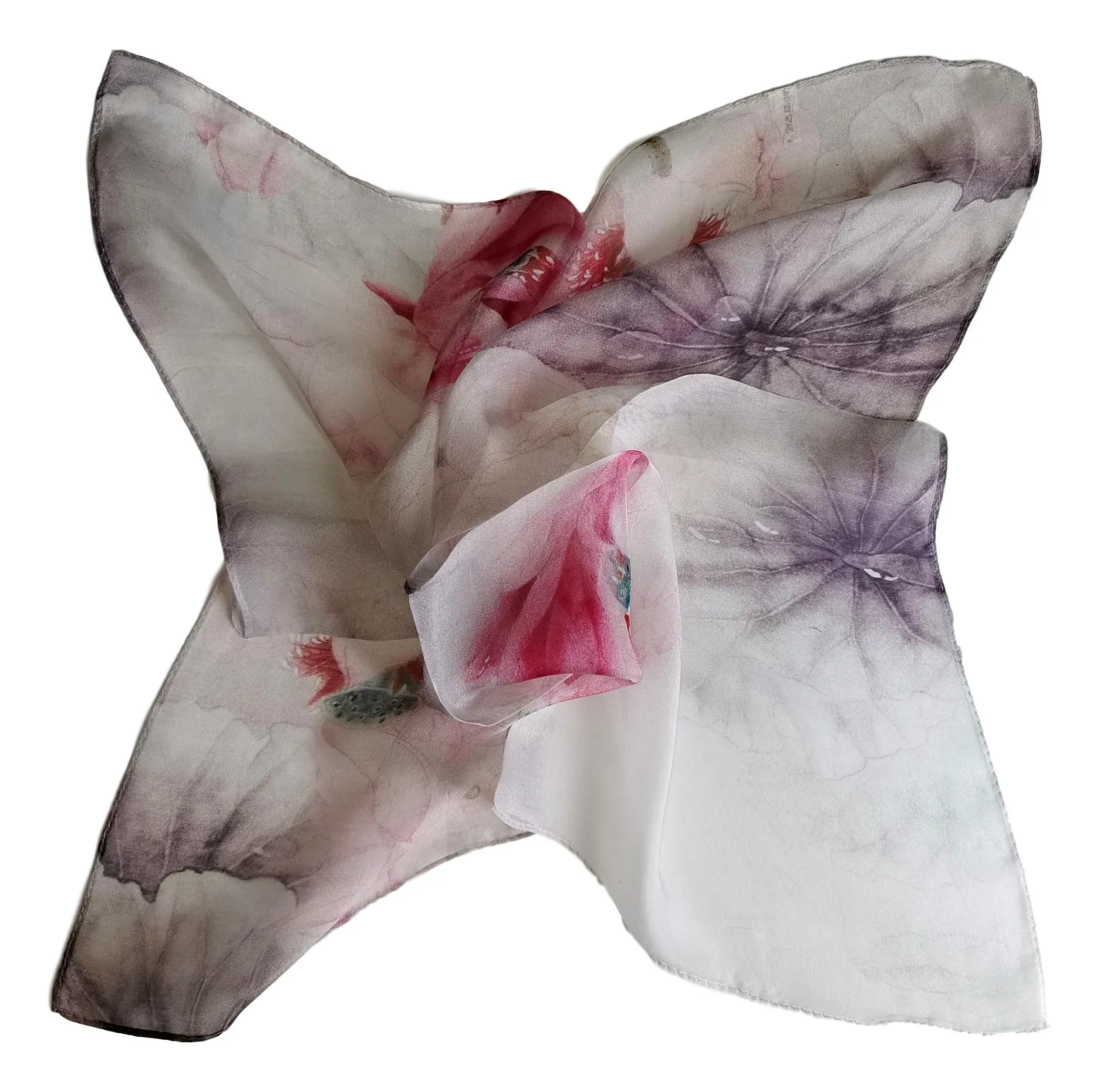 Silk Neckerchief Small Square Silk Scarf White Theme Floral Print QFJ104