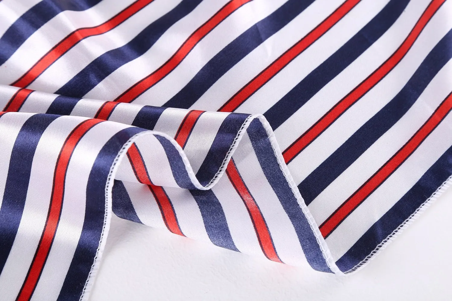 Small Square Satin Scarf Neckerchief Red and Navy Striped Print XAT024