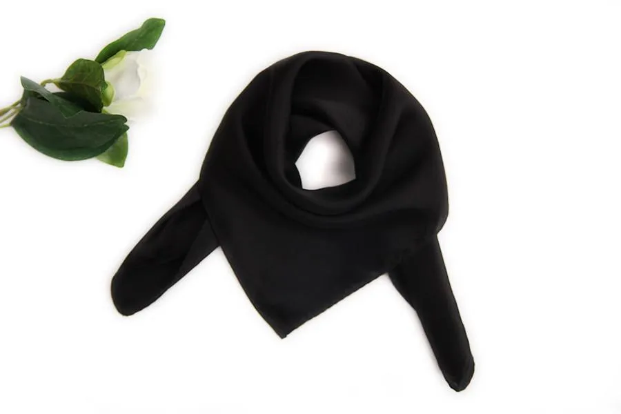 Small Square Silk Satin Scarf Plain Black Color XFJ308