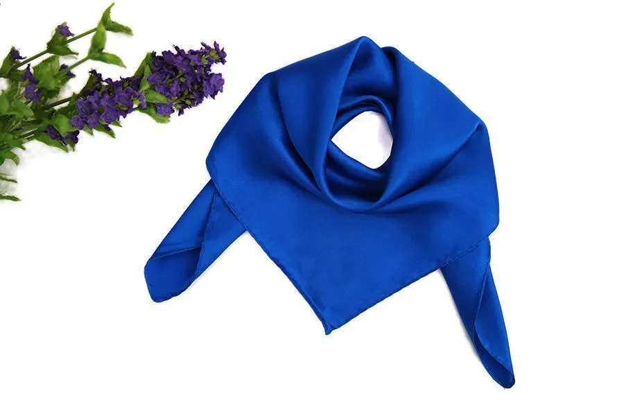 Small Square Silk Satin Scarf Plain Blue Color XFJ303