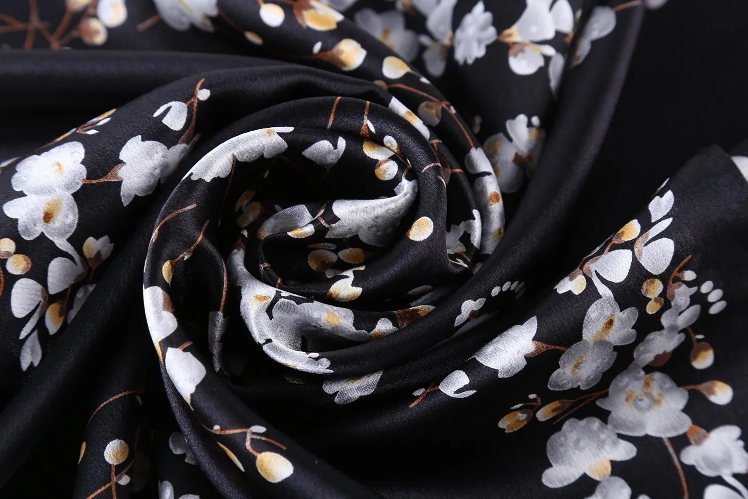 Small Square Silk Scarf Neckerchief Black Theme Floral Print XFJ229