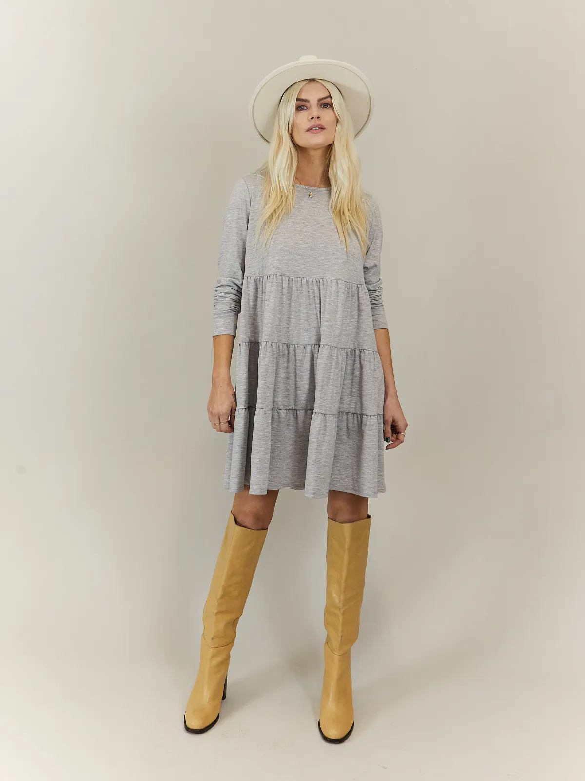 Stef Tiered Jersey Smock Dress / Grey