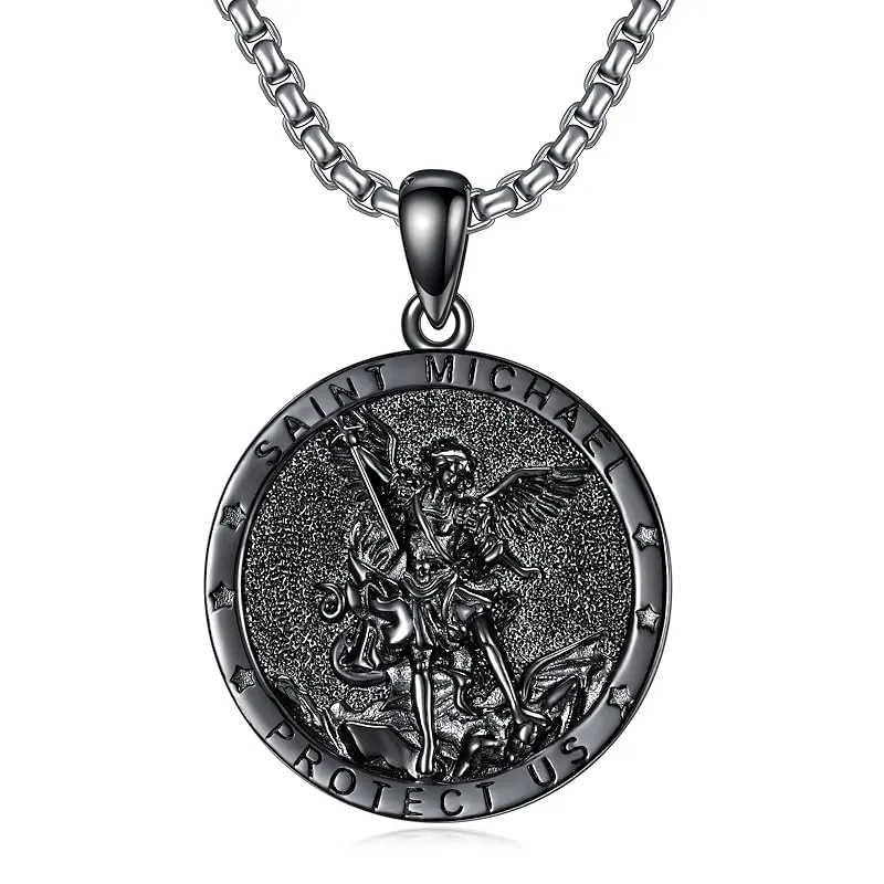 Sterling Silver St Michael Necklace for Men Women Catholic Medallions Jewelry