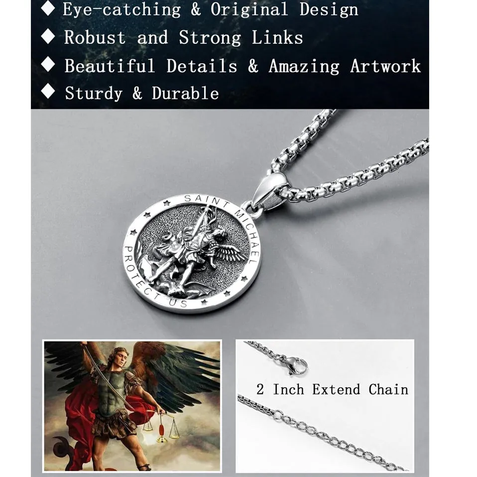 Sterling Silver St Michael Necklace for Men Women Catholic Medallions Jewelry