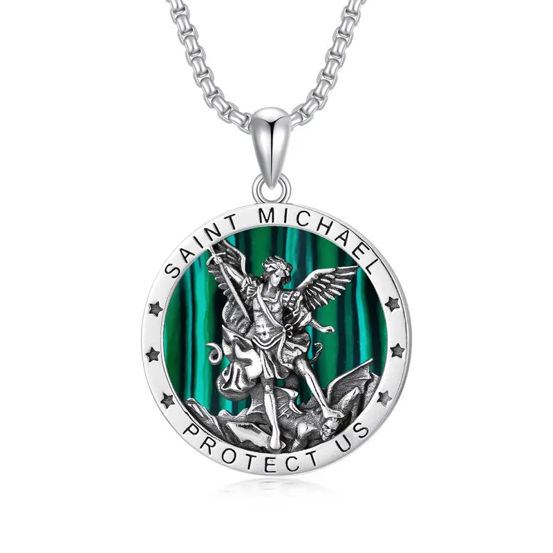 Sterling Silver St Michael Necklace for Men Women Catholic Medallions Jewelry