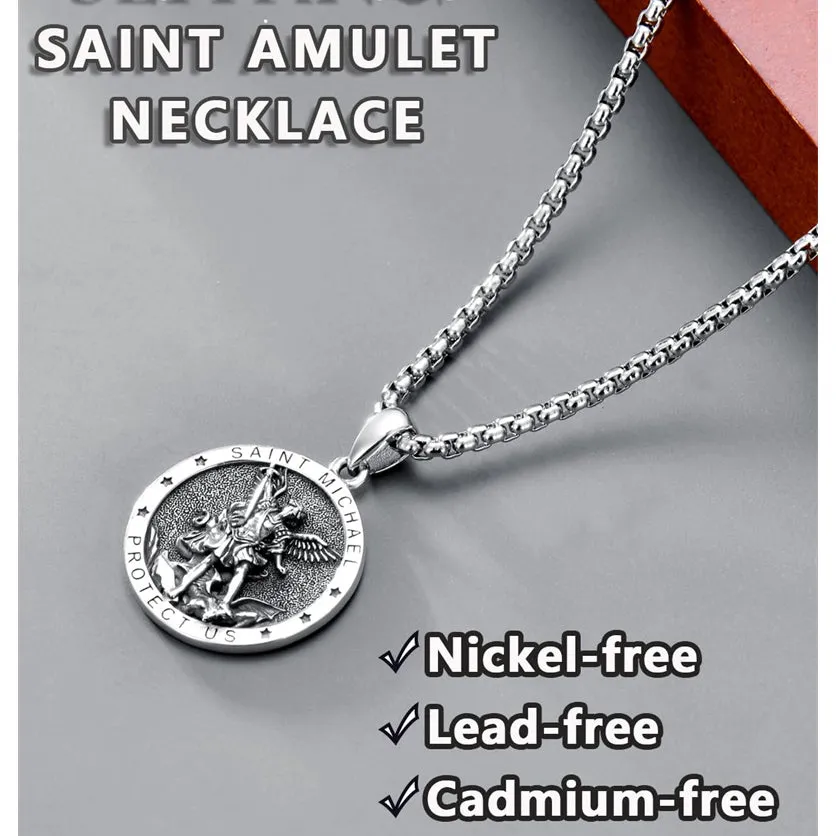 Sterling Silver St Michael Necklace for Men Women Catholic Medallions Jewelry