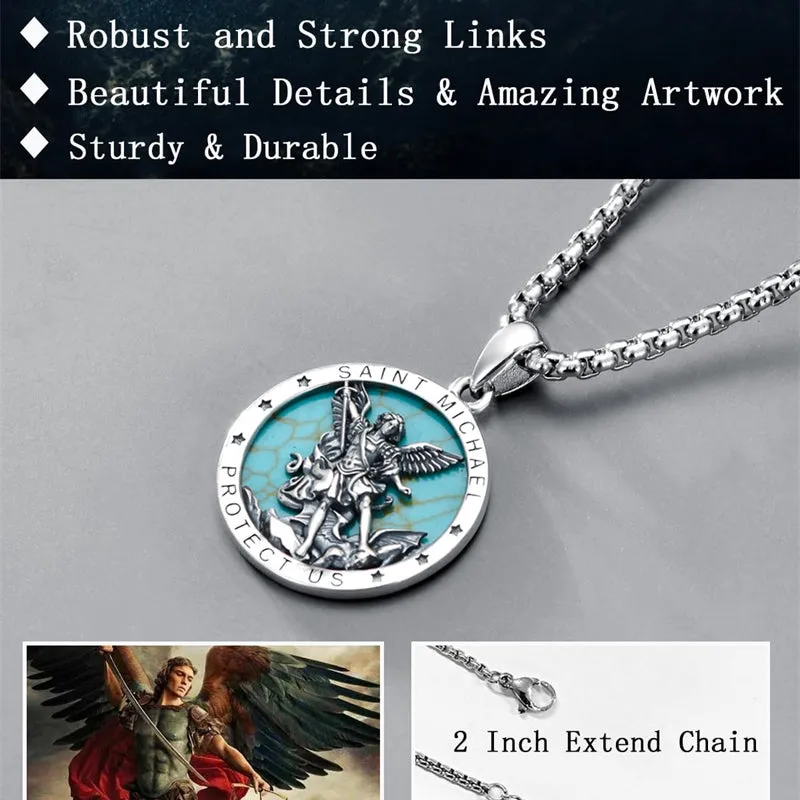 Sterling Silver St Michael Necklace for Men Women Catholic Medallions Jewelry