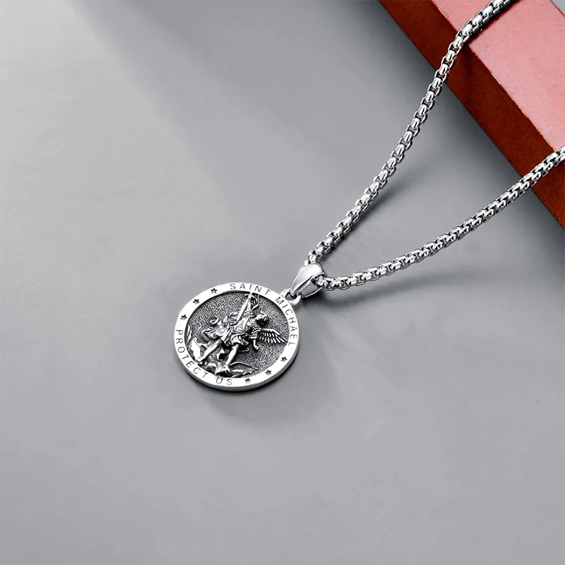 Sterling Silver St Michael Necklace for Men Women Catholic Medallions Jewelry