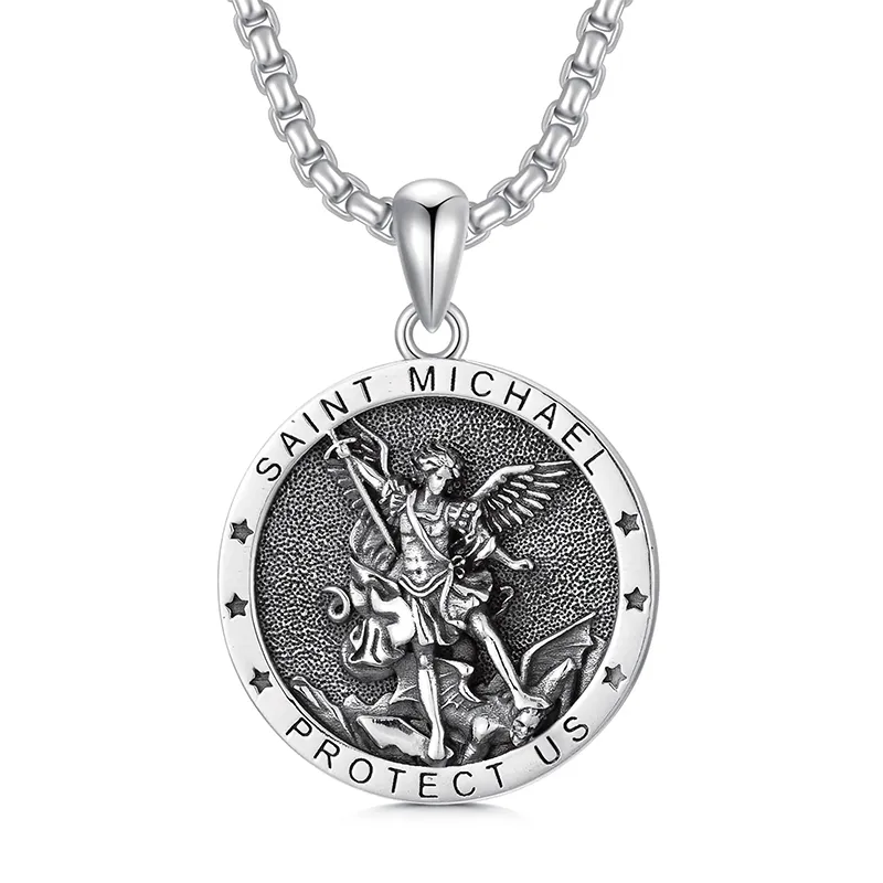 Sterling Silver St Michael Necklace for Men Women Catholic Medallions Jewelry