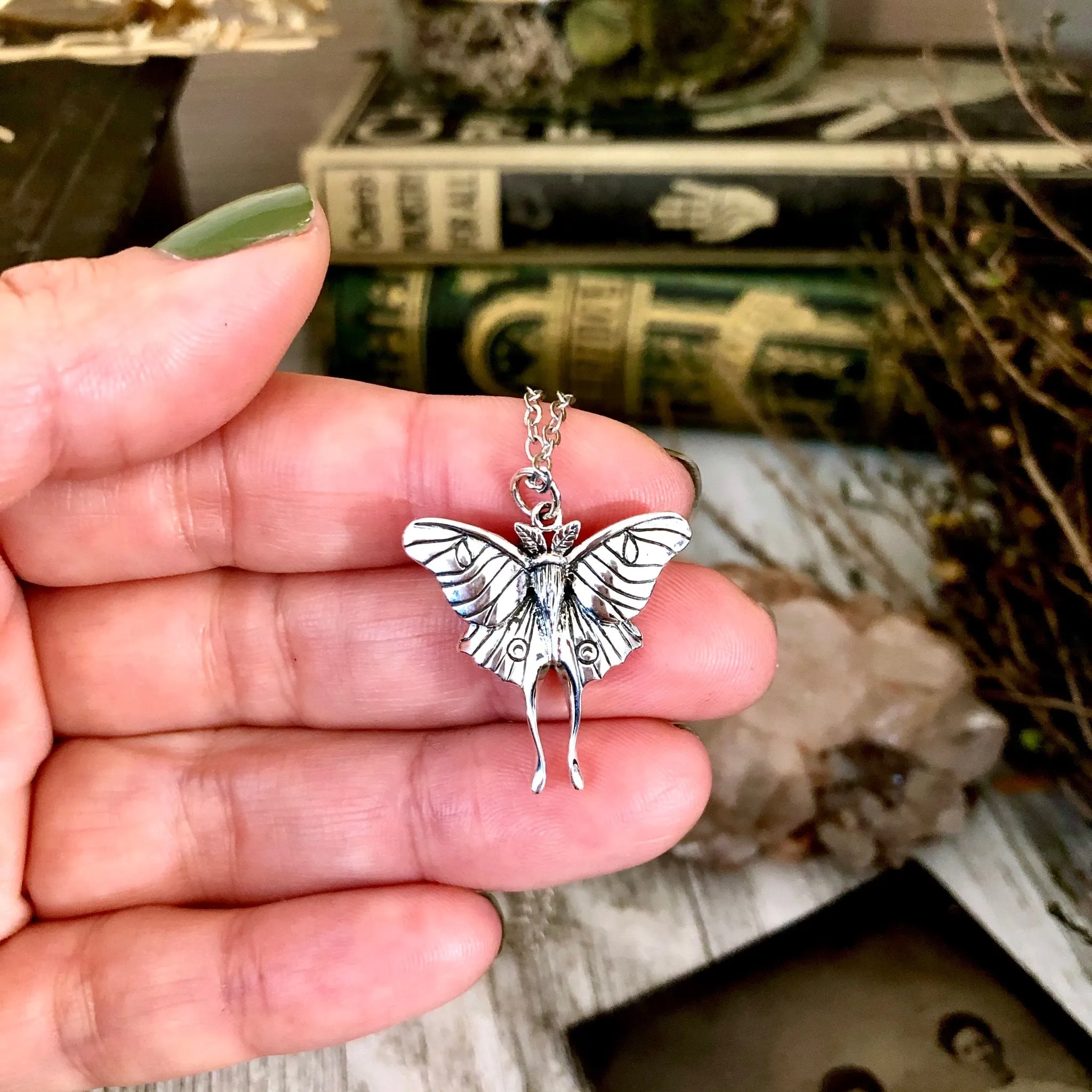 Tiny Talisman Collection - Sterling Silver Luna Moth Necklace Pendant 23x24mm  /