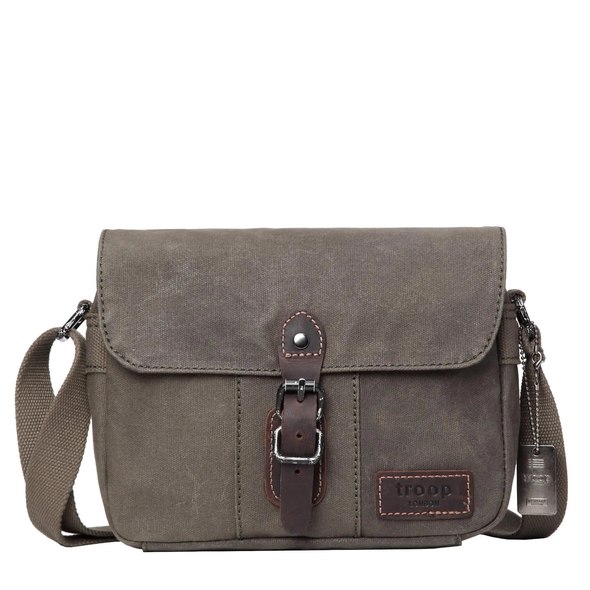 TRP0440 Troop London Heritage Canvas Leather Across body Bag, Small Travel Bag