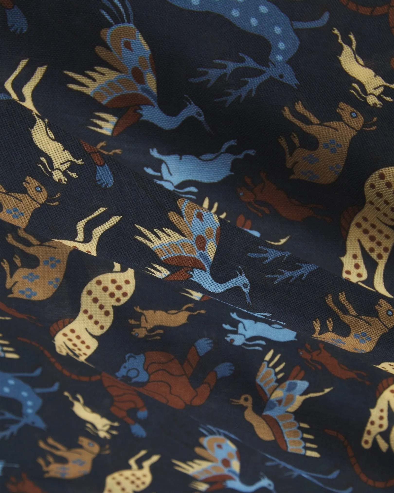 UK Wool and Silk Scarf - Woodland Creatures in Airforce Blue