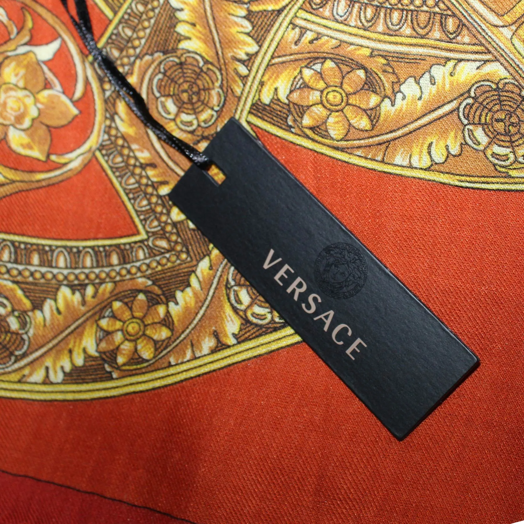 Versace Scarf Orange Gold Signature Baroque & Medusa  - Wool Silk Shawl SALE