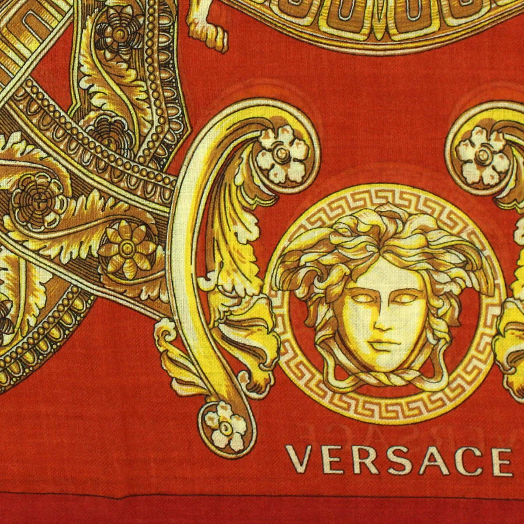 Versace Scarf Orange Gold Signature Baroque & Medusa  - Wool Silk Shawl SALE