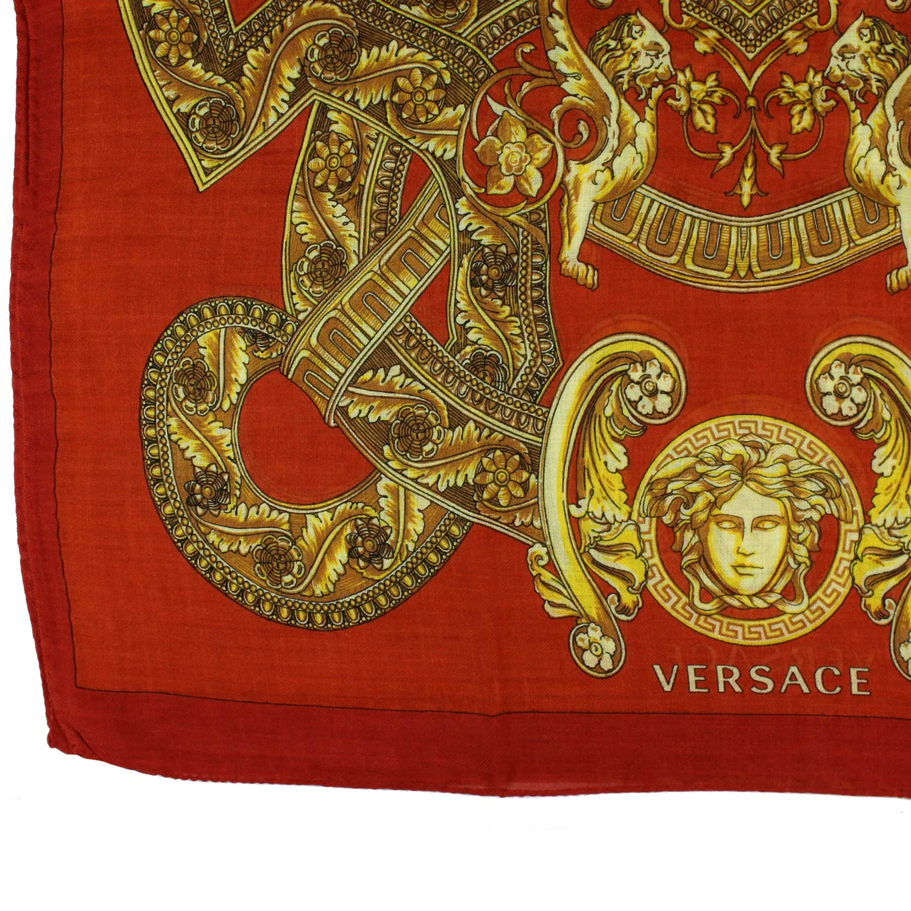 Versace Scarf Orange Gold Signature Baroque & Medusa  - Wool Silk Shawl SALE