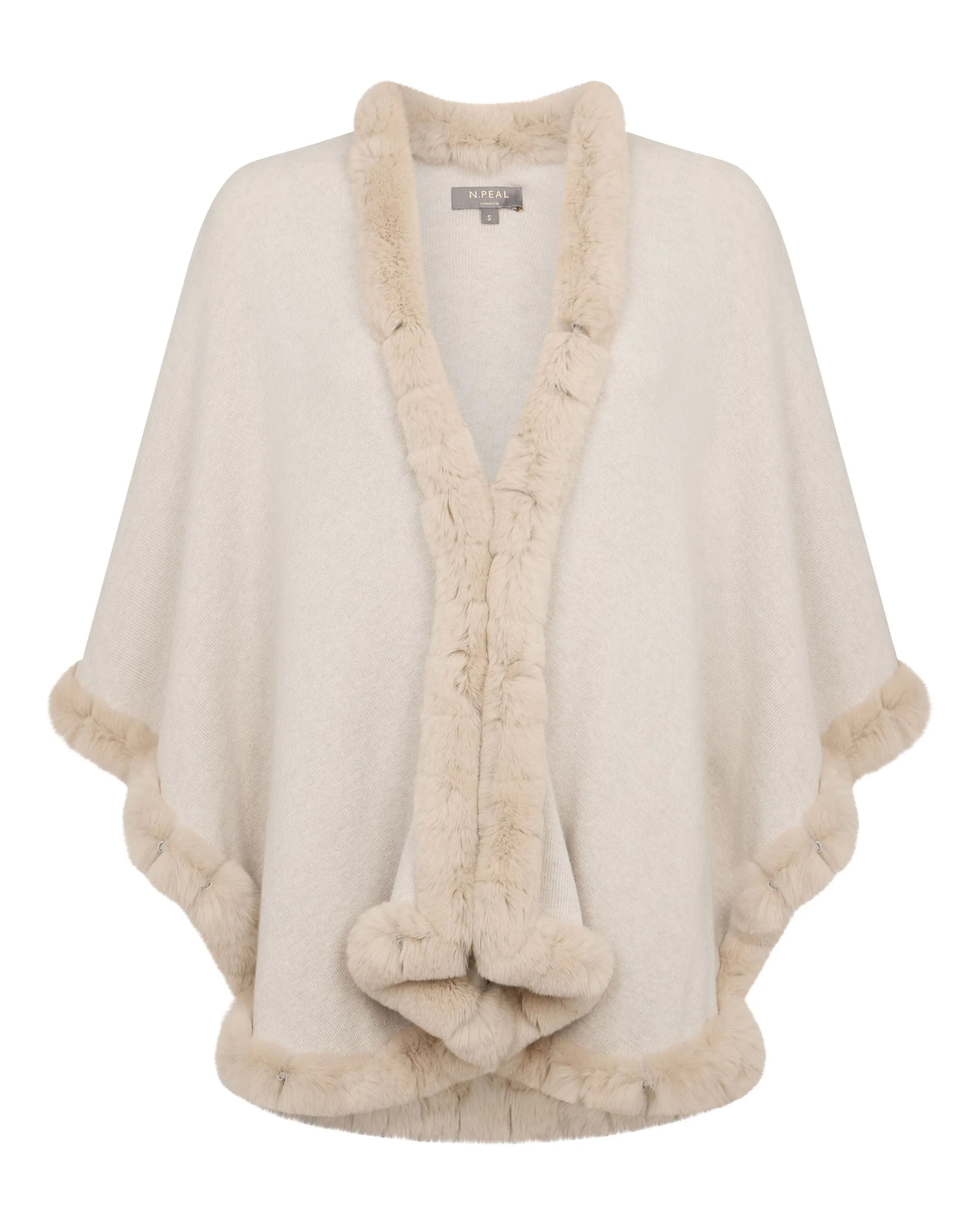 Women's Ayla Fur Trim Cashmere Cape Ecru White