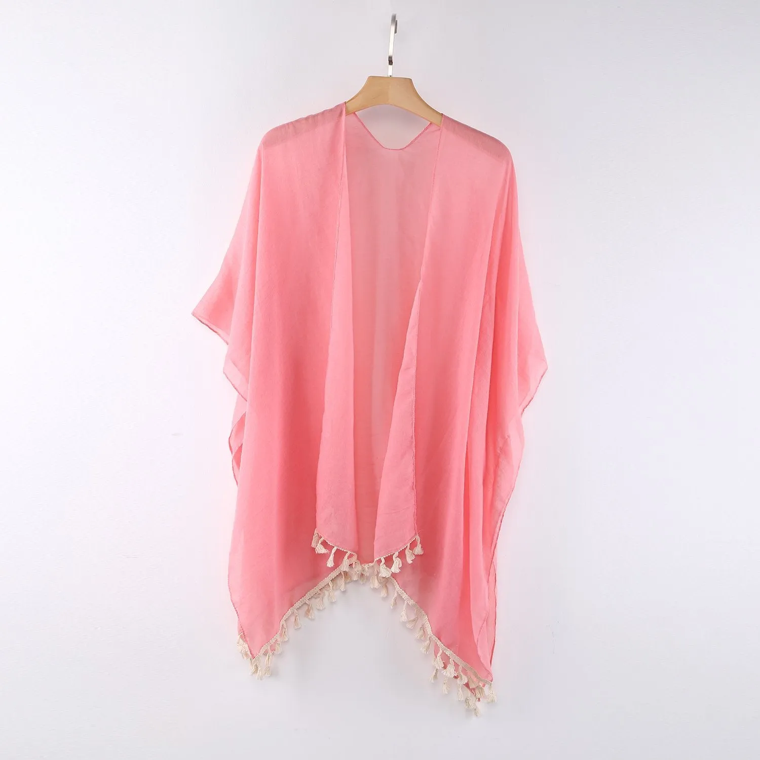 Women's Sheer Kimono Cardigan Cape Solid Pink Color CAR015