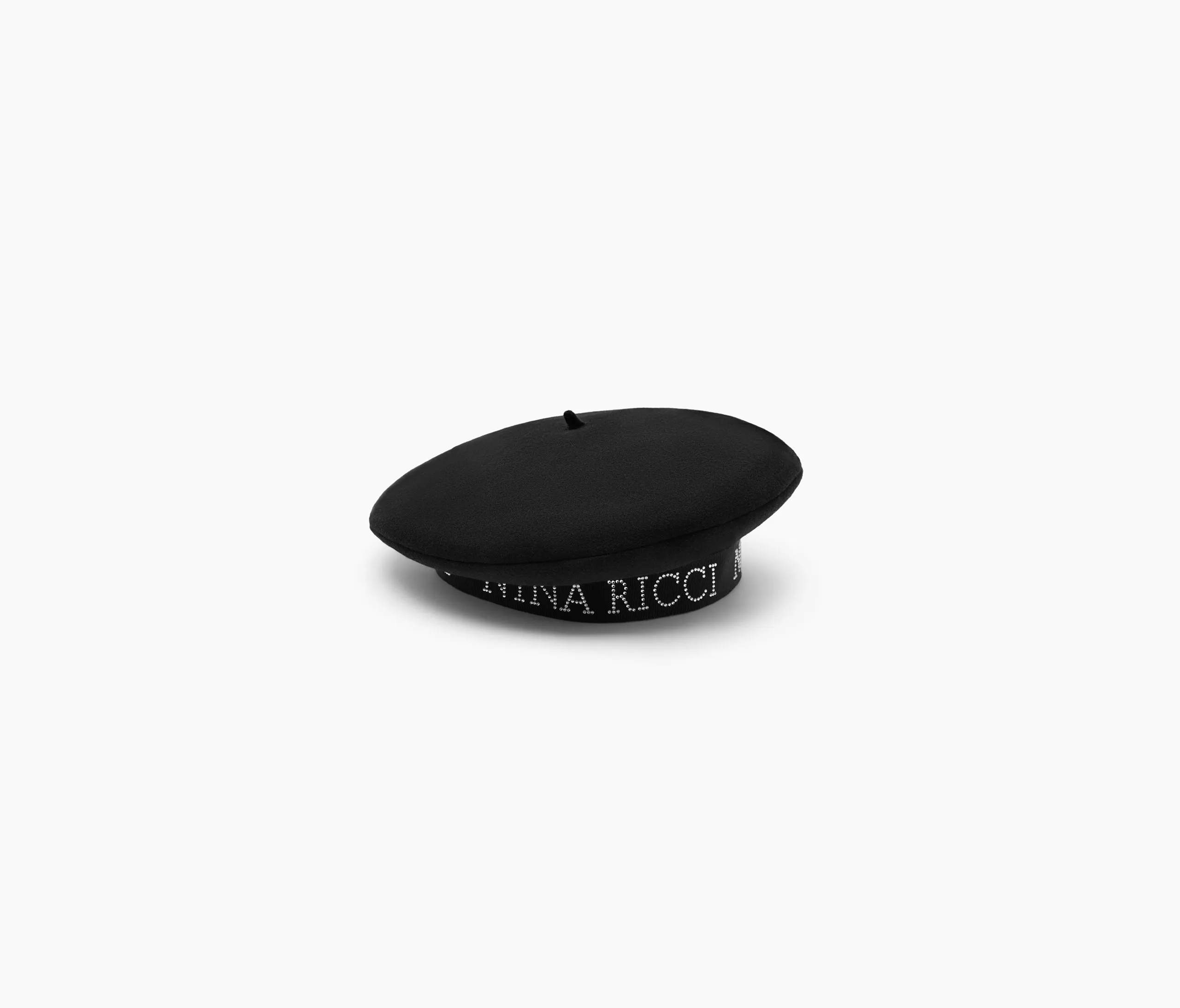 WOOL BERET WITH STRASSED LOGO BLACK 23AAA0084FEL017U9000