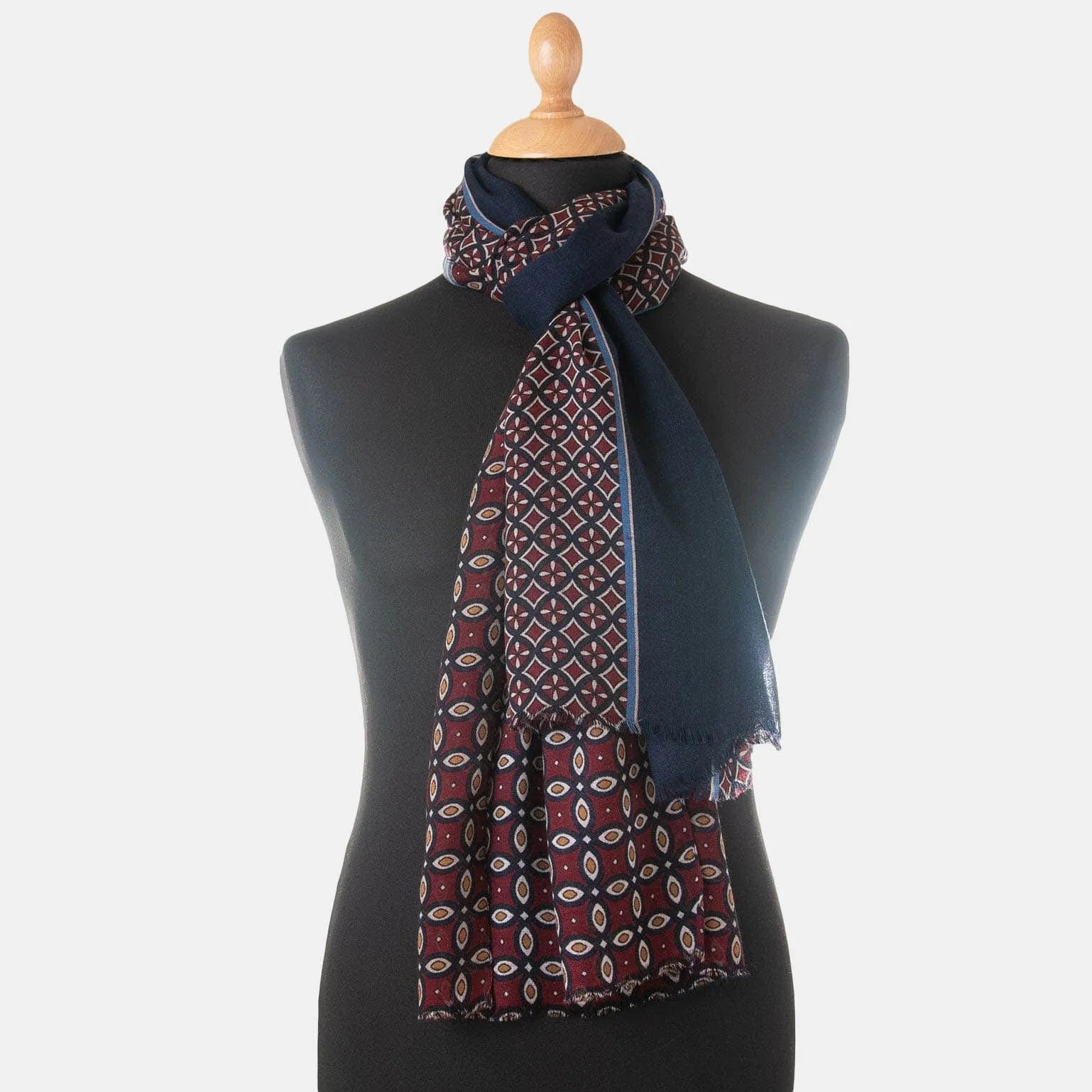 Zagato - Wool Scarf - Burgundy & Blue